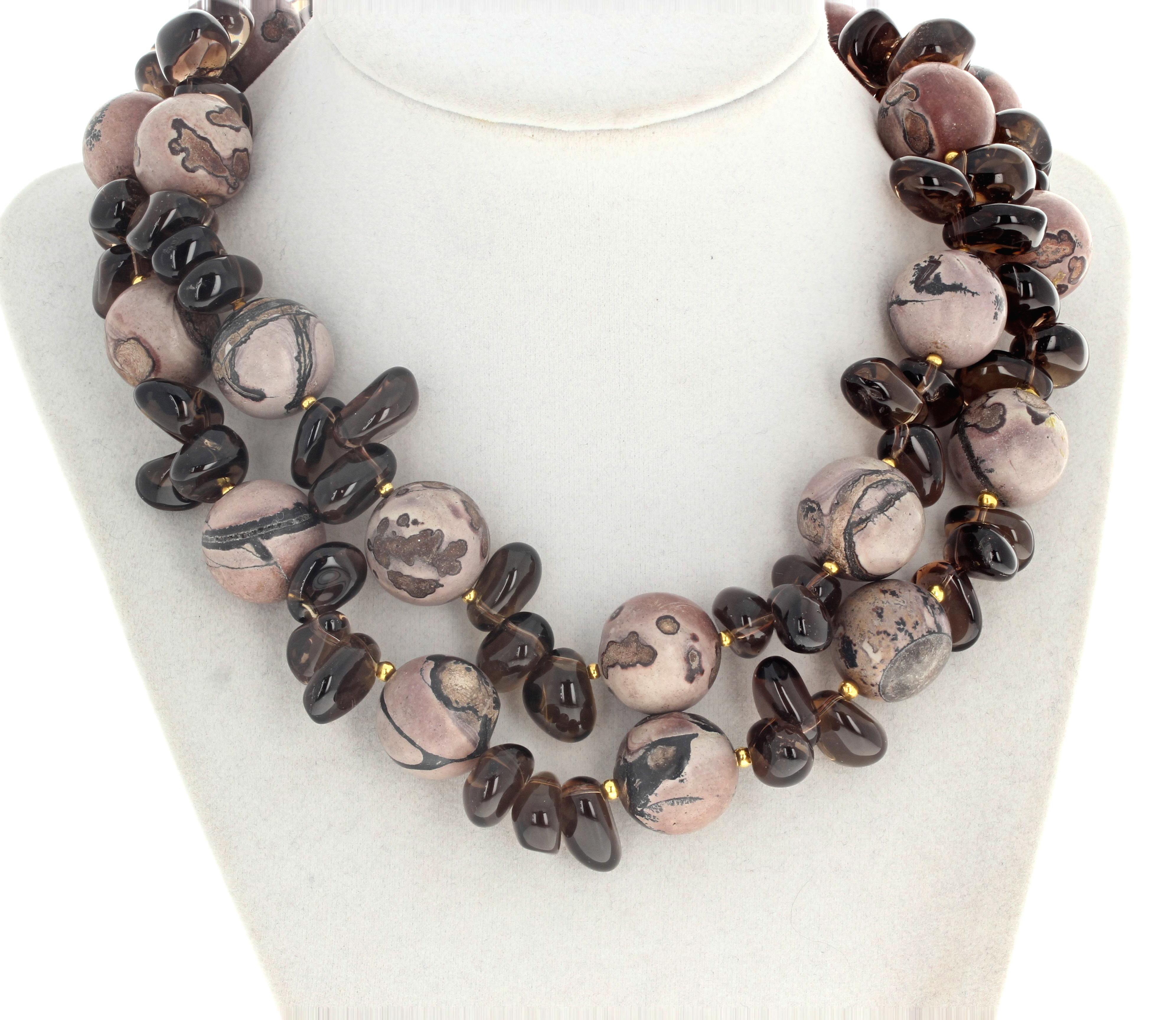AJD Double Strand Absolutely Gorgeous Natural Jasper &Real Smoky Quartz Necklace For Sale 1