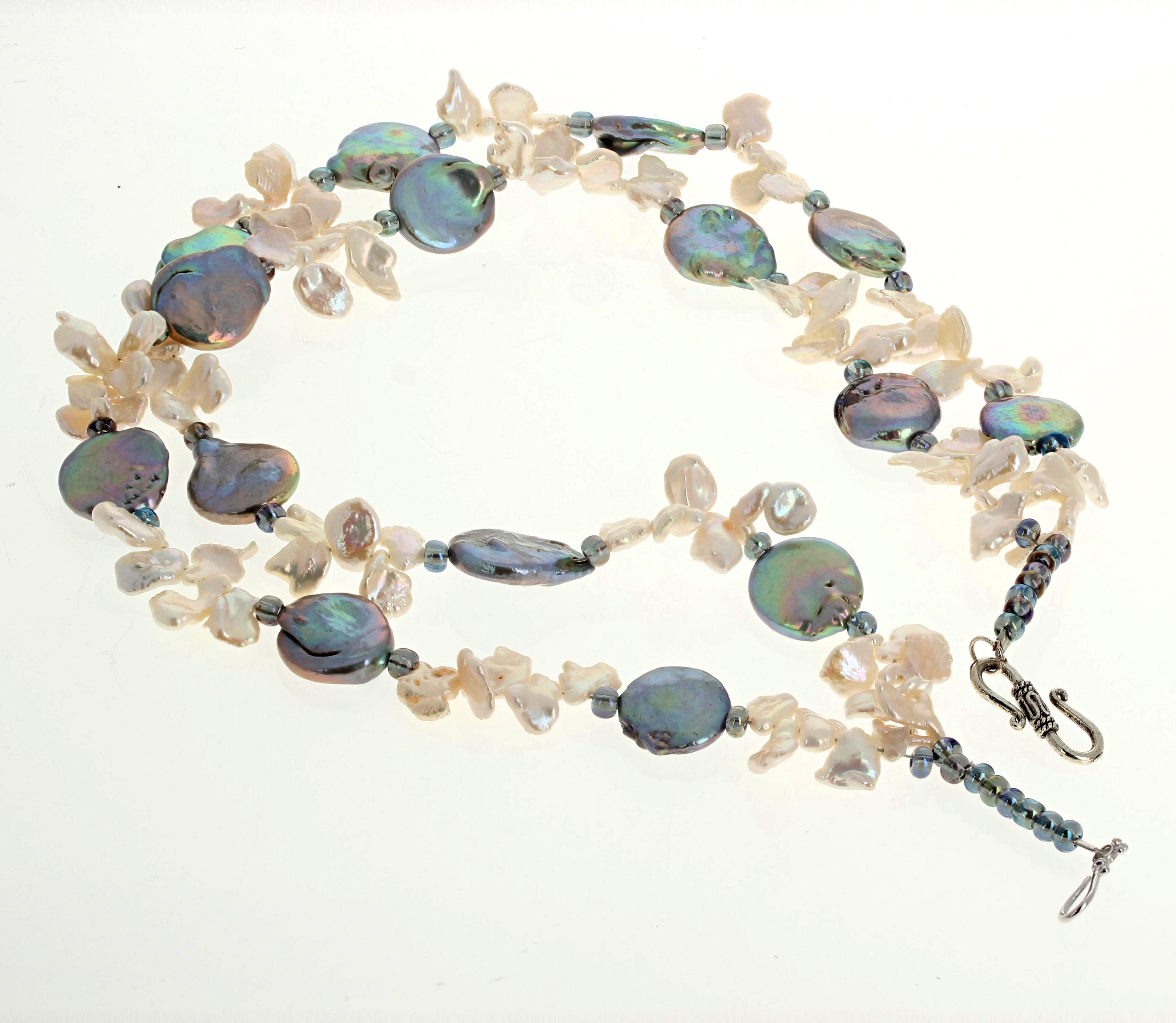Taille mixte AJD Collier double rang de magnifiques perles naturelles très scintillantes en vente