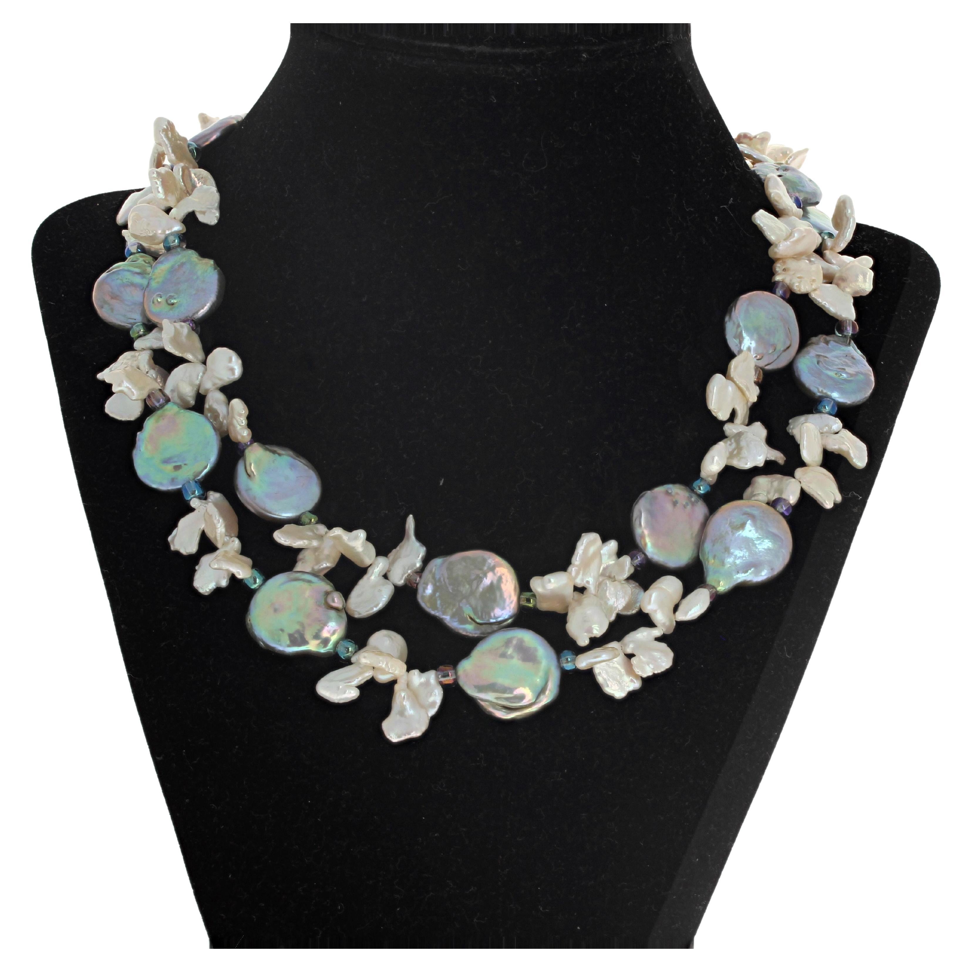 AJD Collier double rang de magnifiques perles naturelles très scintillantes en vente