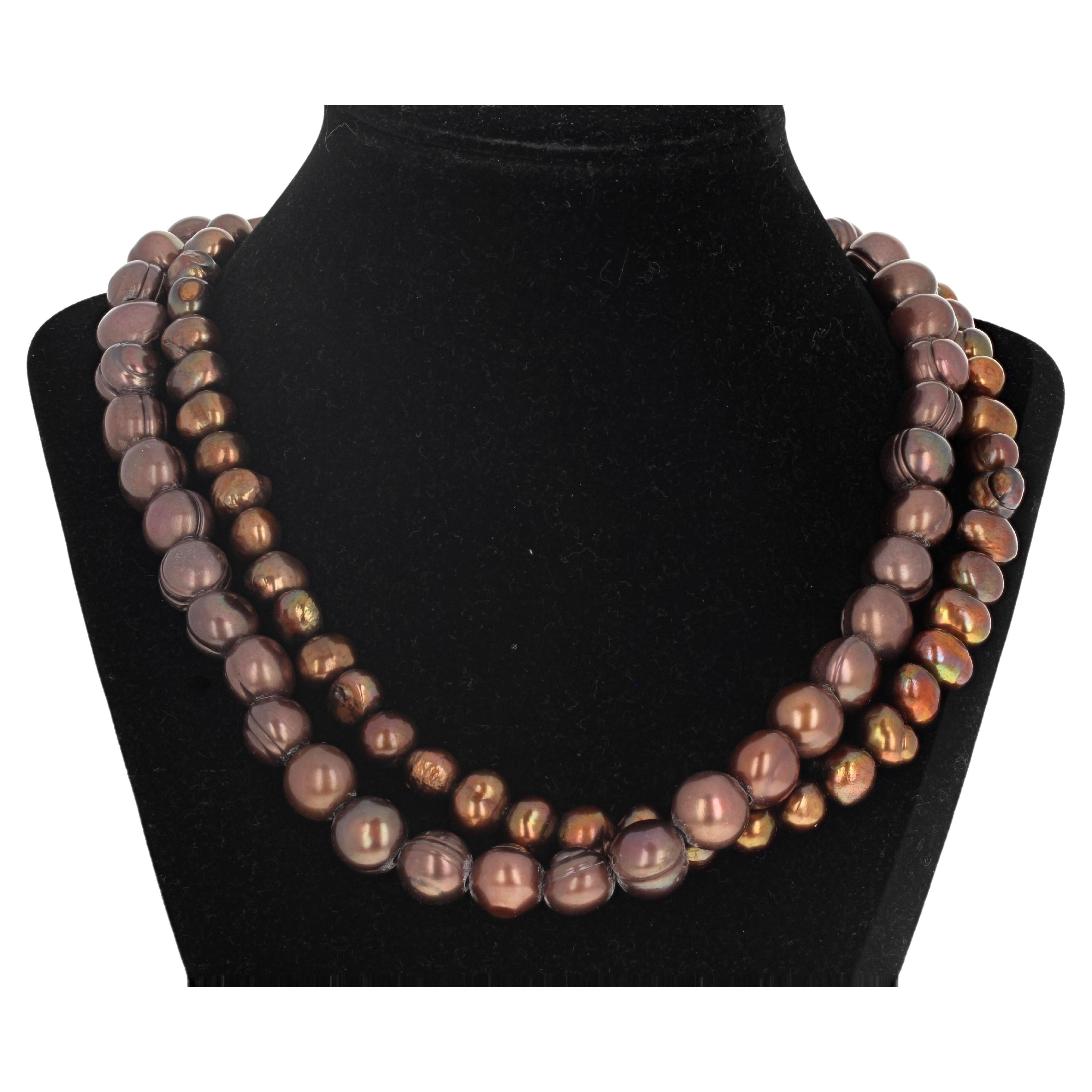 AJD Double Strand of Magnificently Glowing Natural Cultured Pearls 19" Necklace For Sale