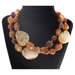 AJD Double Strand of Glowing Beautiful Natural Citrines & Agate Rondels Necklace