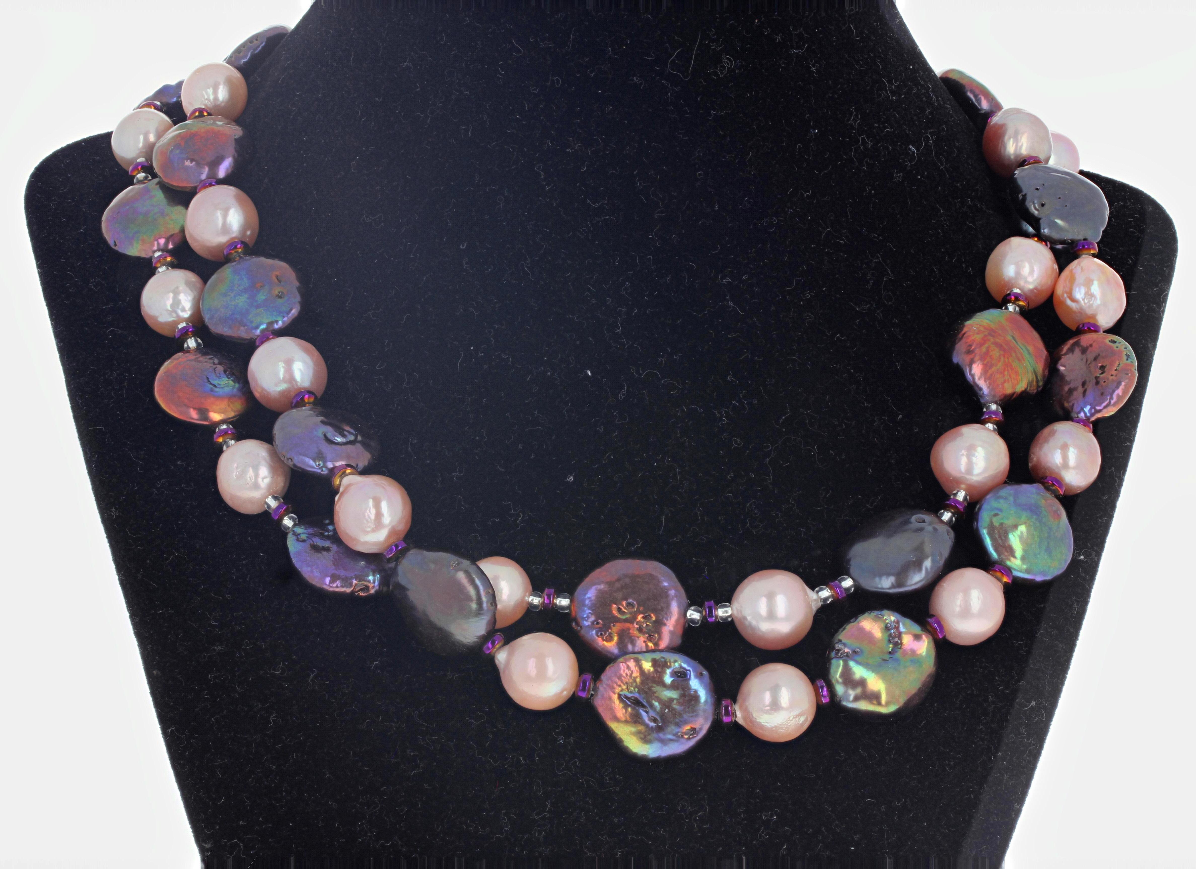 Mixed Cut AJD Double Strand of Real Natural Pink Cultured Pearls&Keshi Pearls 19