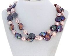 AJD Collier de 19 pouces de perles de culture roses naturelles et de perles Keshi