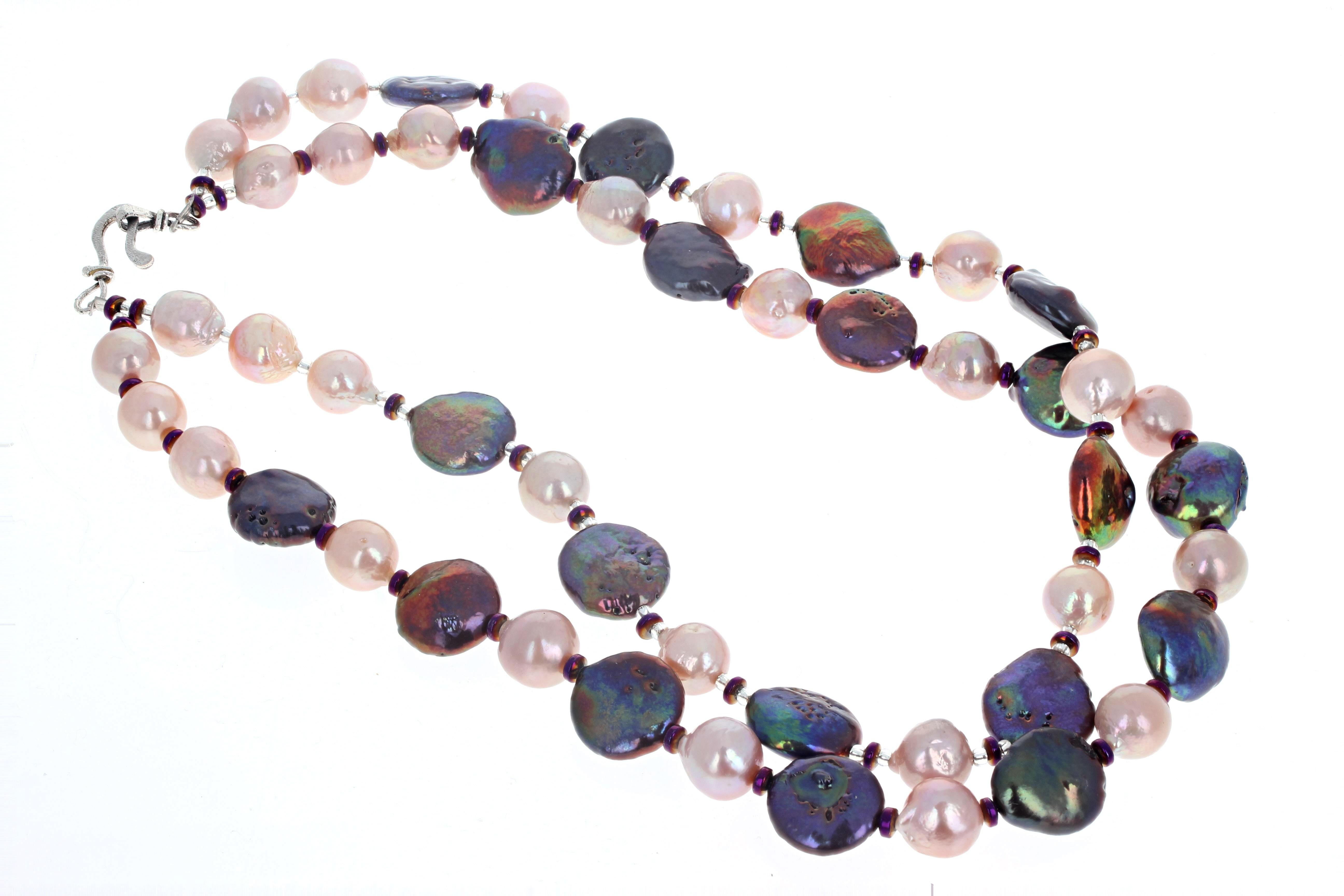 AJD Double Strand of Real Natural Pink Cultured Pearls&Keshi Pearls 19