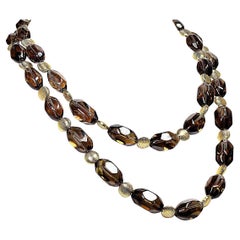 AJD Double Strand of Polished, Transparent Smoky Quartz Nugget Necklace