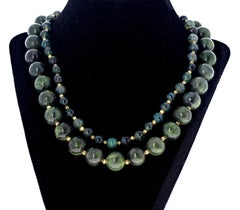 AJD Collier 18" Double Strand of Real Intensely Green Fire Agate (Agate de feu d'un vert intense)