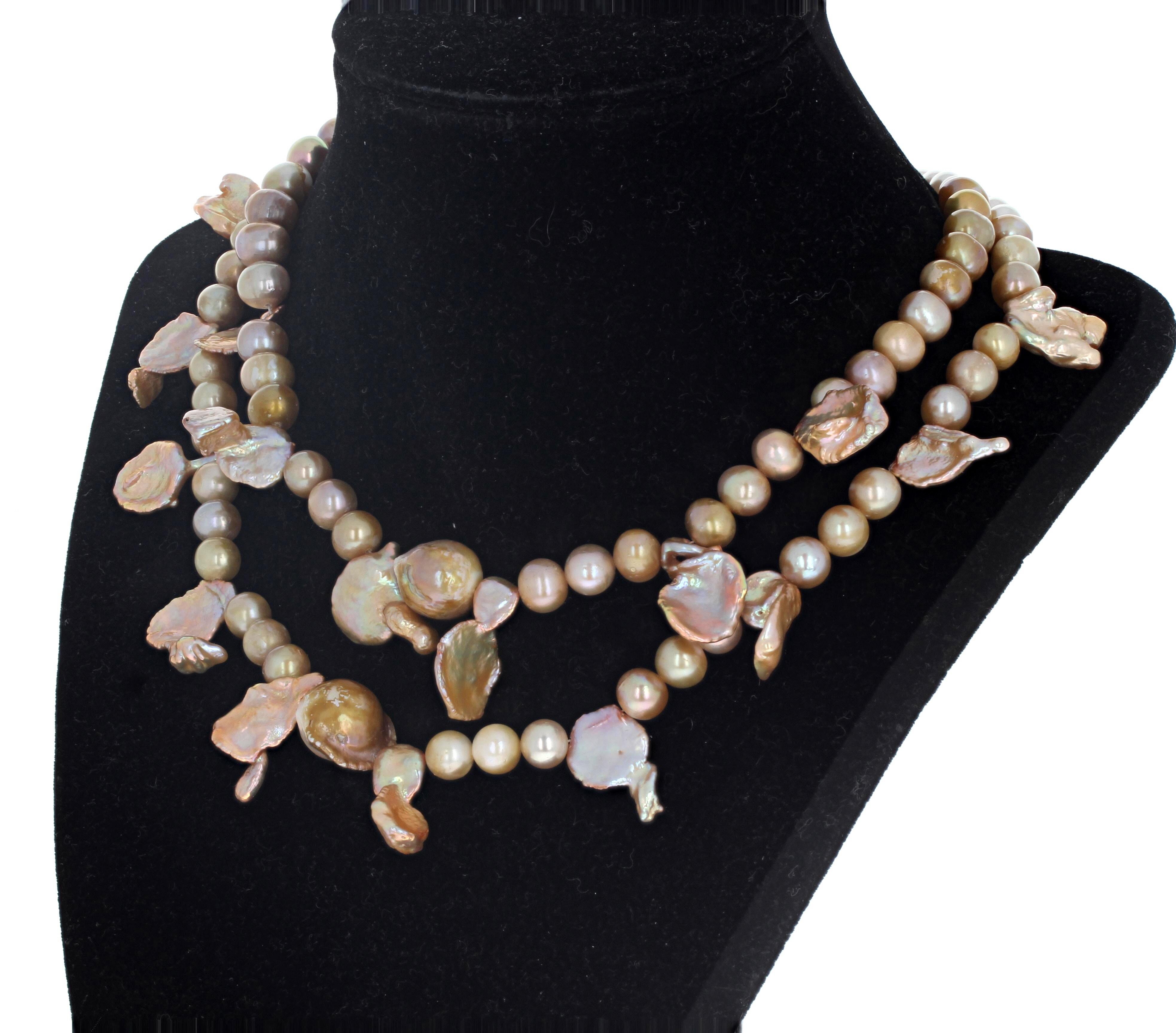 Mixed Cut AJD Double Strand of Superbly Glowing Real Natural Pearls Necklace For Sale