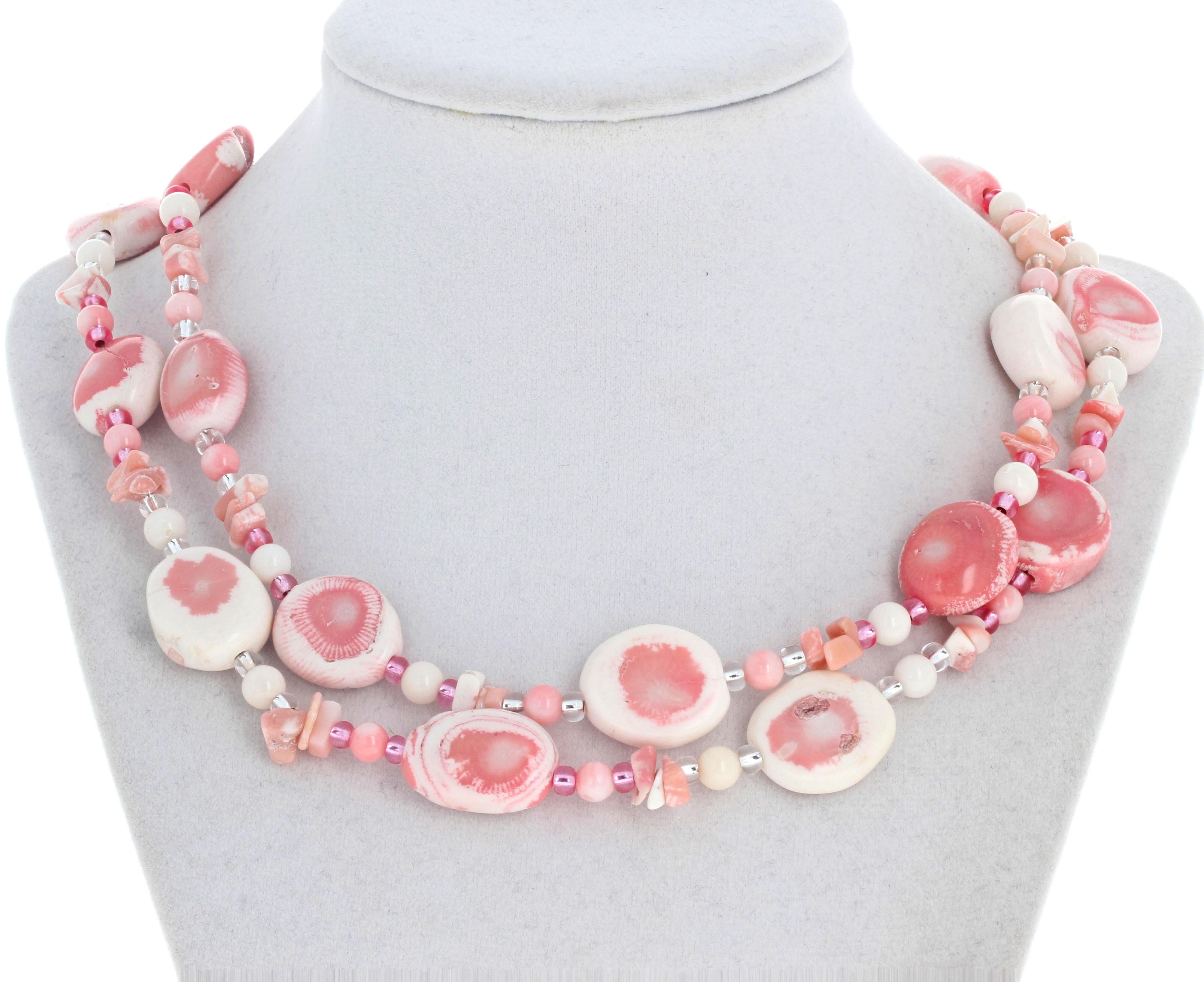 Mixed Cut AJD Double Strand Pinky & Creamy & Whitey Natural Real Coral Necklace For Sale