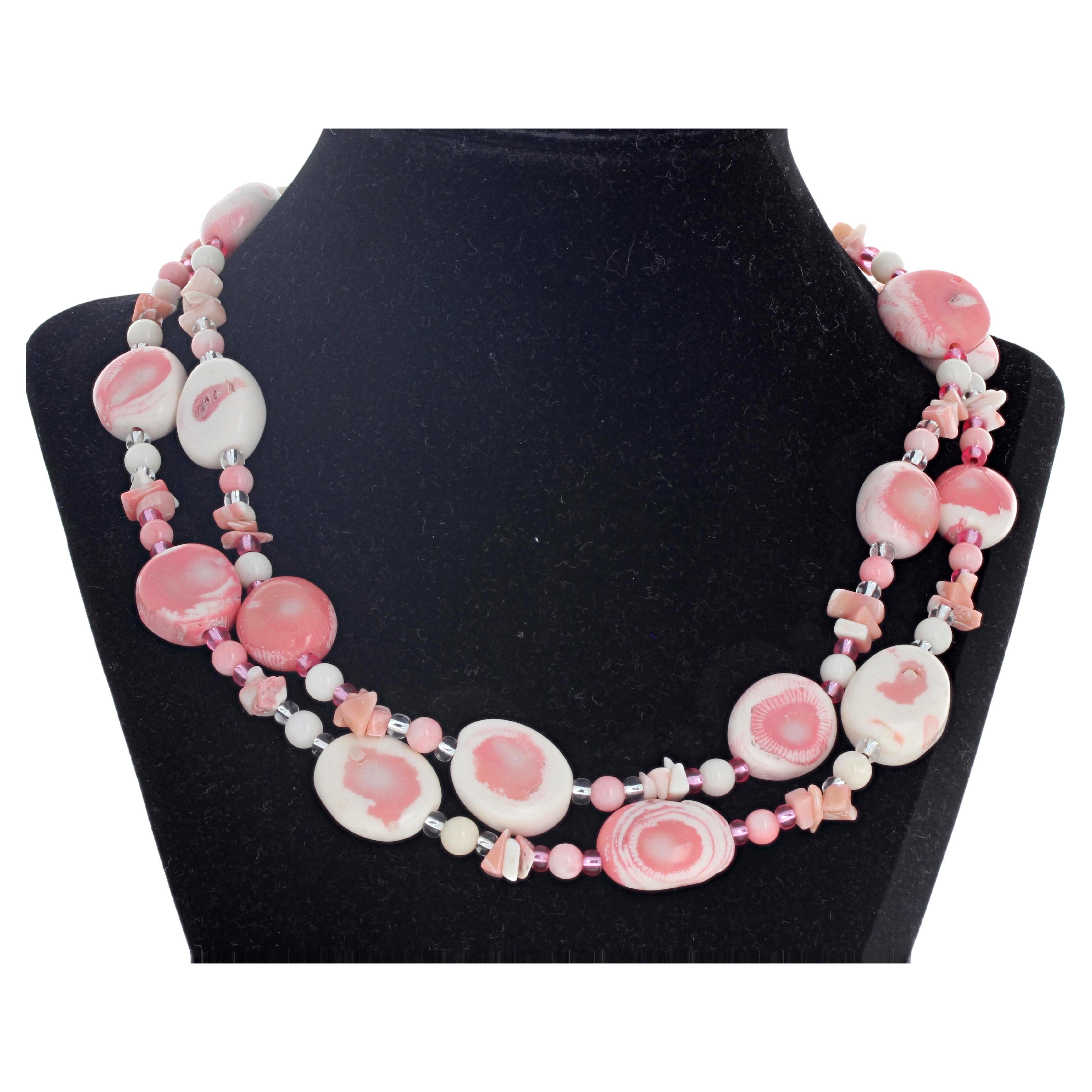 AJD Double Strand Pinky & Creamy & Whitey Natural Real Coral Necklace For Sale