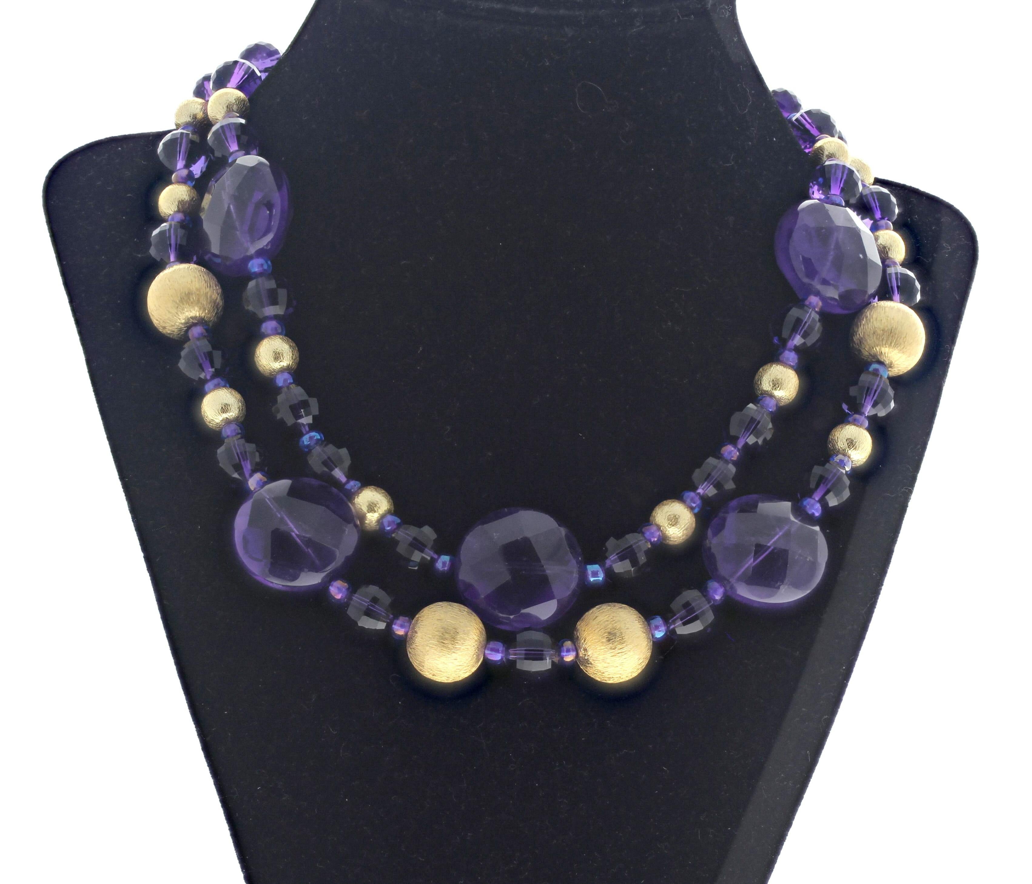 AJD Double Strand Real Amethysts & Goldy Rondels 17