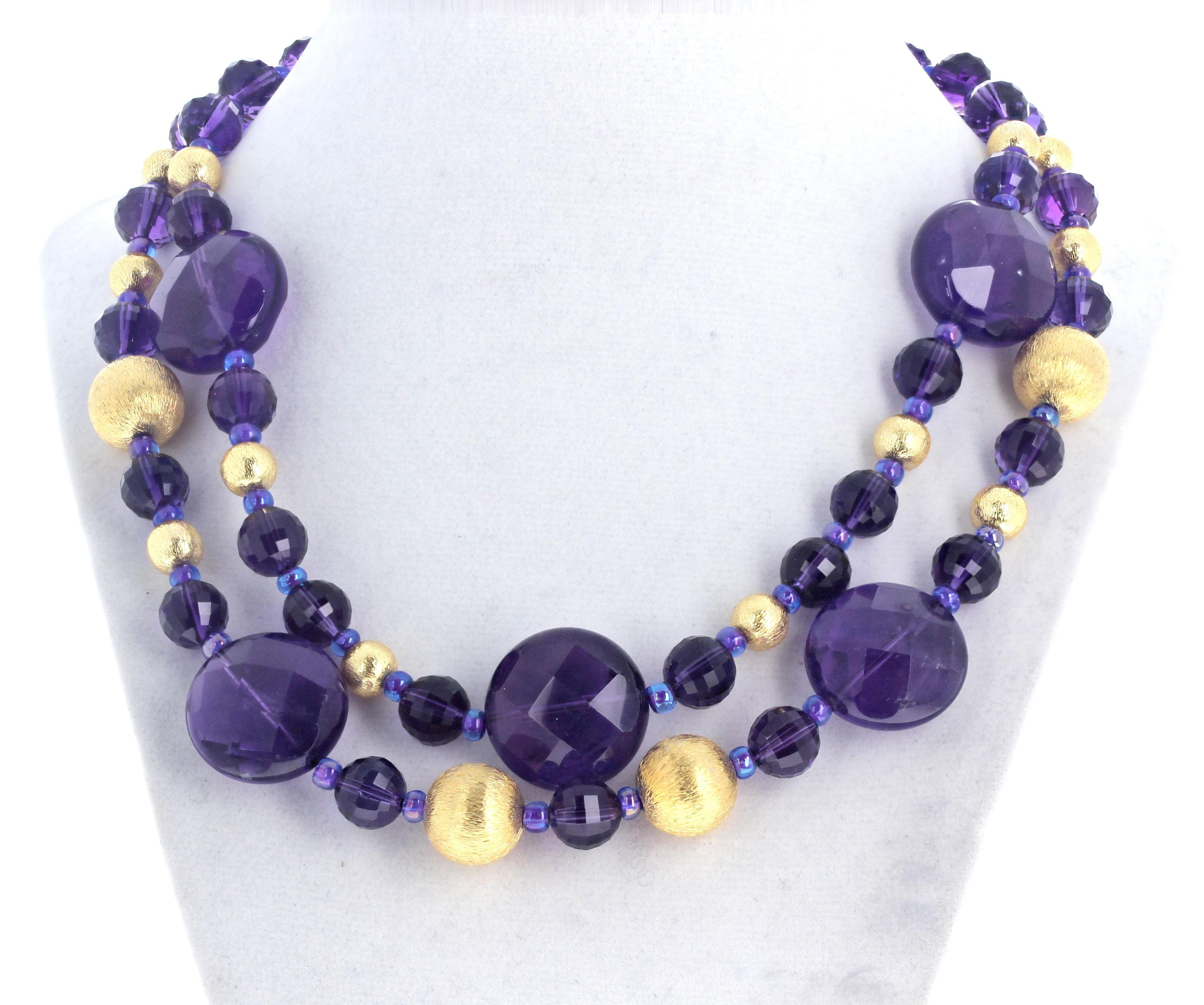 AJD Double Strand Real Amethysts & Goldy Rondels 17