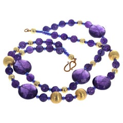 AJD Collar de 17" de Doble Filamento de Amatistas Reales y Rondeles Dorados