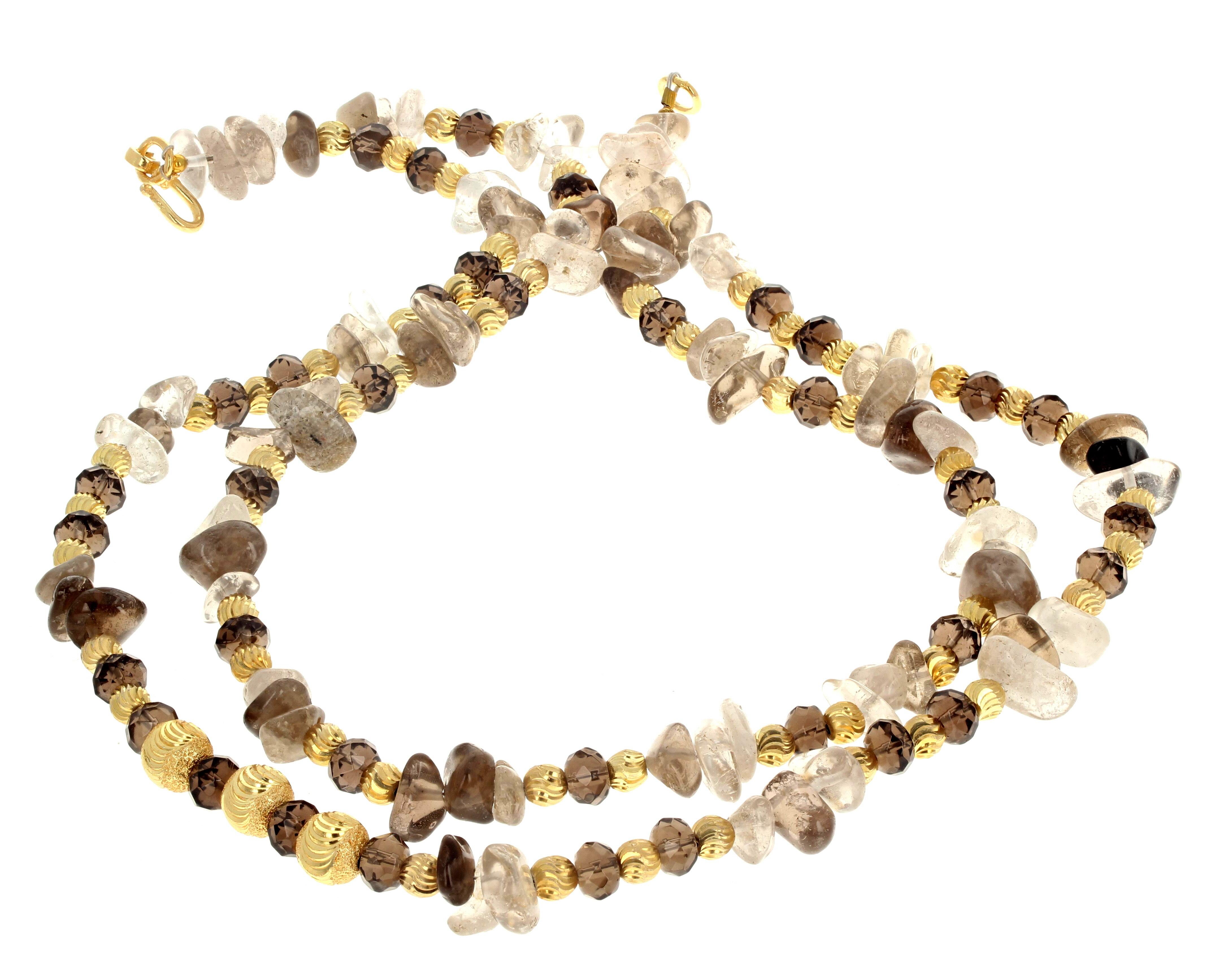 Mixed Cut AJD Artistic Double Strand Smoky Quartz & Goldy Rondels Designer 19 1/2