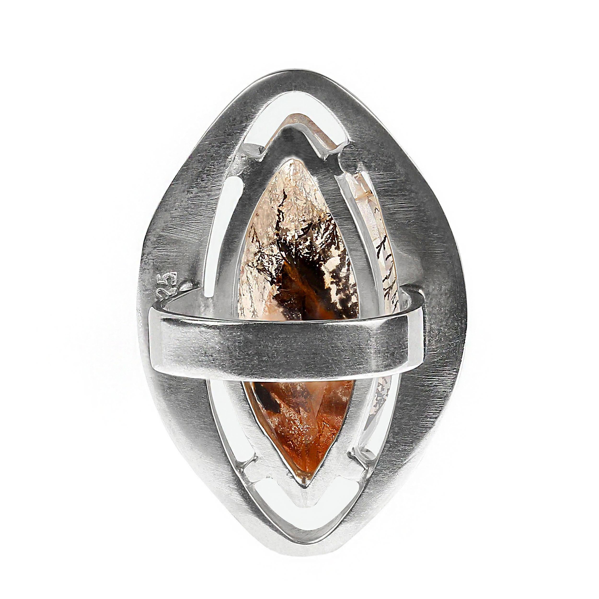 AJD Dramatic Black & Orange Dendritic Quartz in Handmade Sterling Silver Ring  In Excellent Condition For Sale In Raleigh, NC