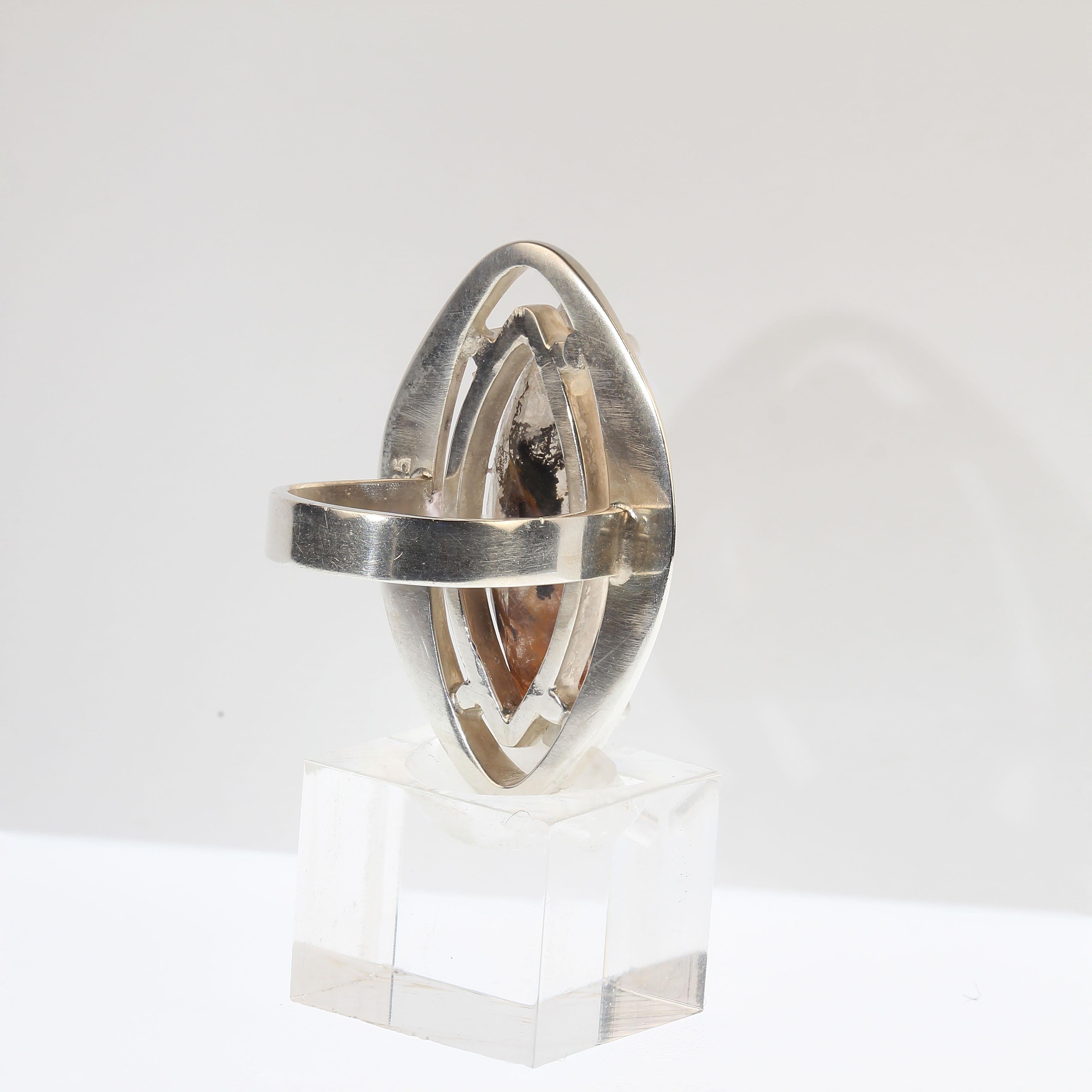 AJD Dramatic Black & Orange Dendritic Quartz in Handmade Sterling Silver Ring For Sale 3