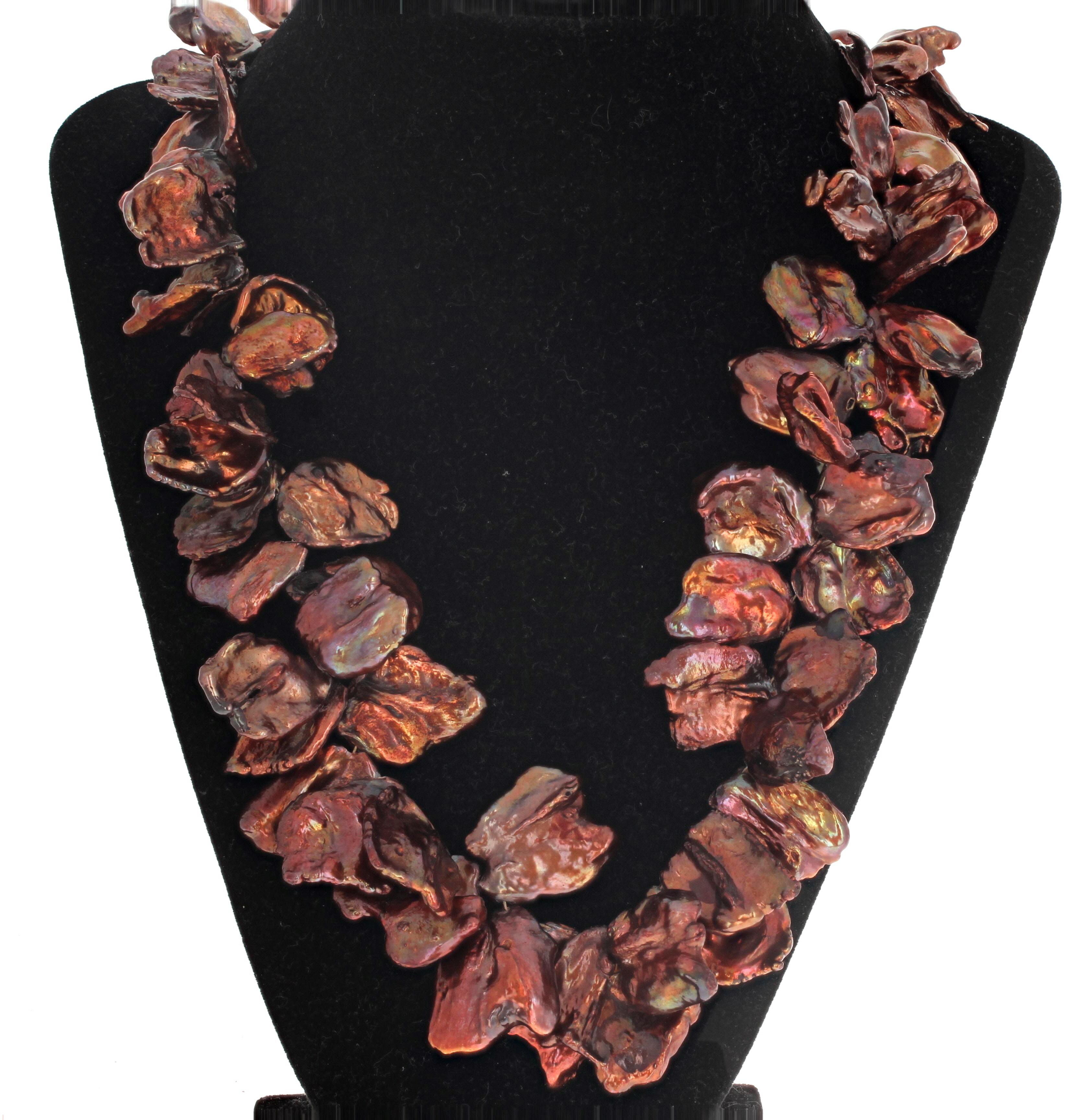 Mixed Cut AJD Dramatic Coppery Goldy Real Baroque Pearl Shell Necklace For Sale