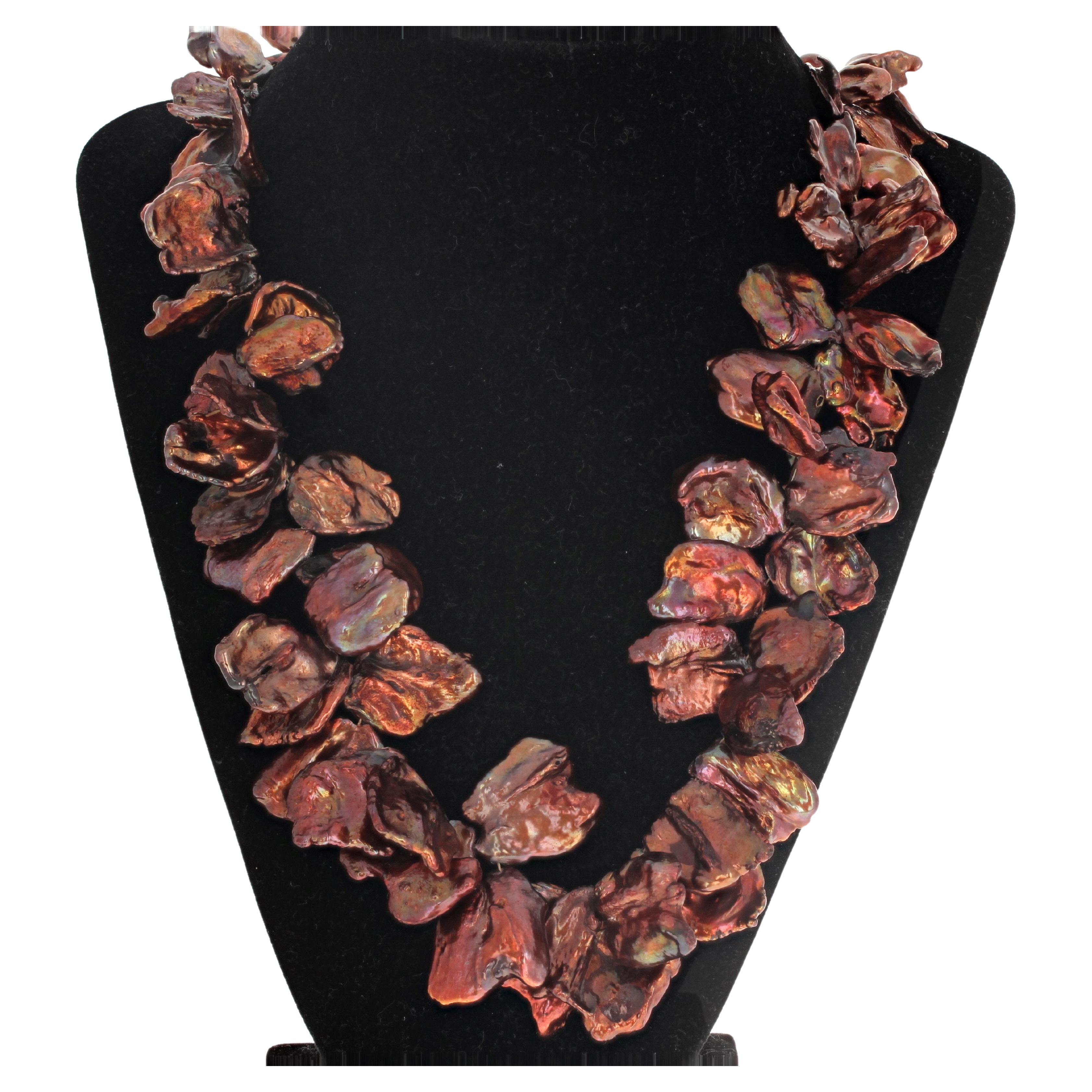 AJD Dramatic Coppery Goldy Real Baroque Pearl Shell Necklace