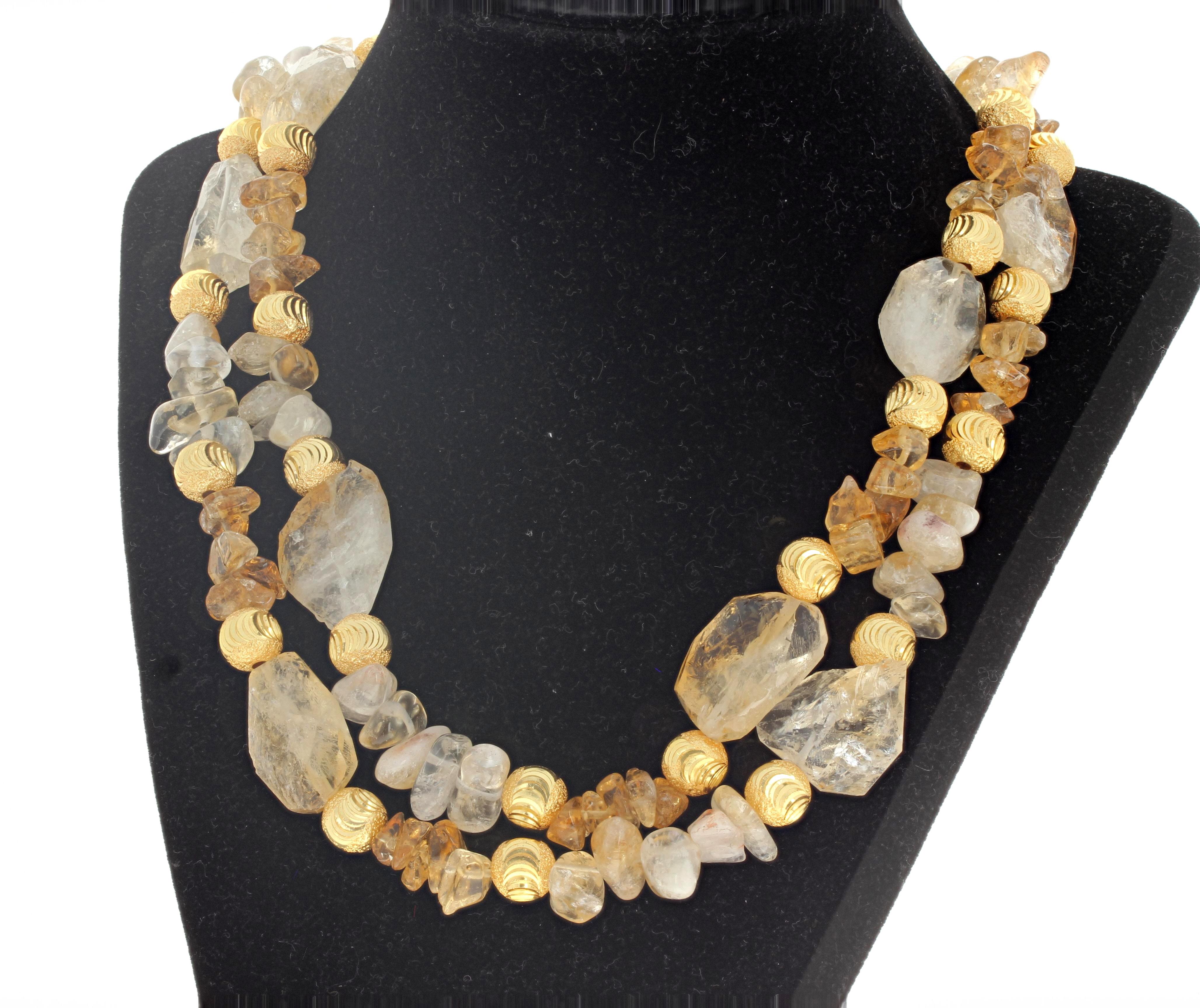 AJD Dramatic Natural REAL Citrine Gemstone Polished Rocks Necklace In New Condition In Raleigh, NC
