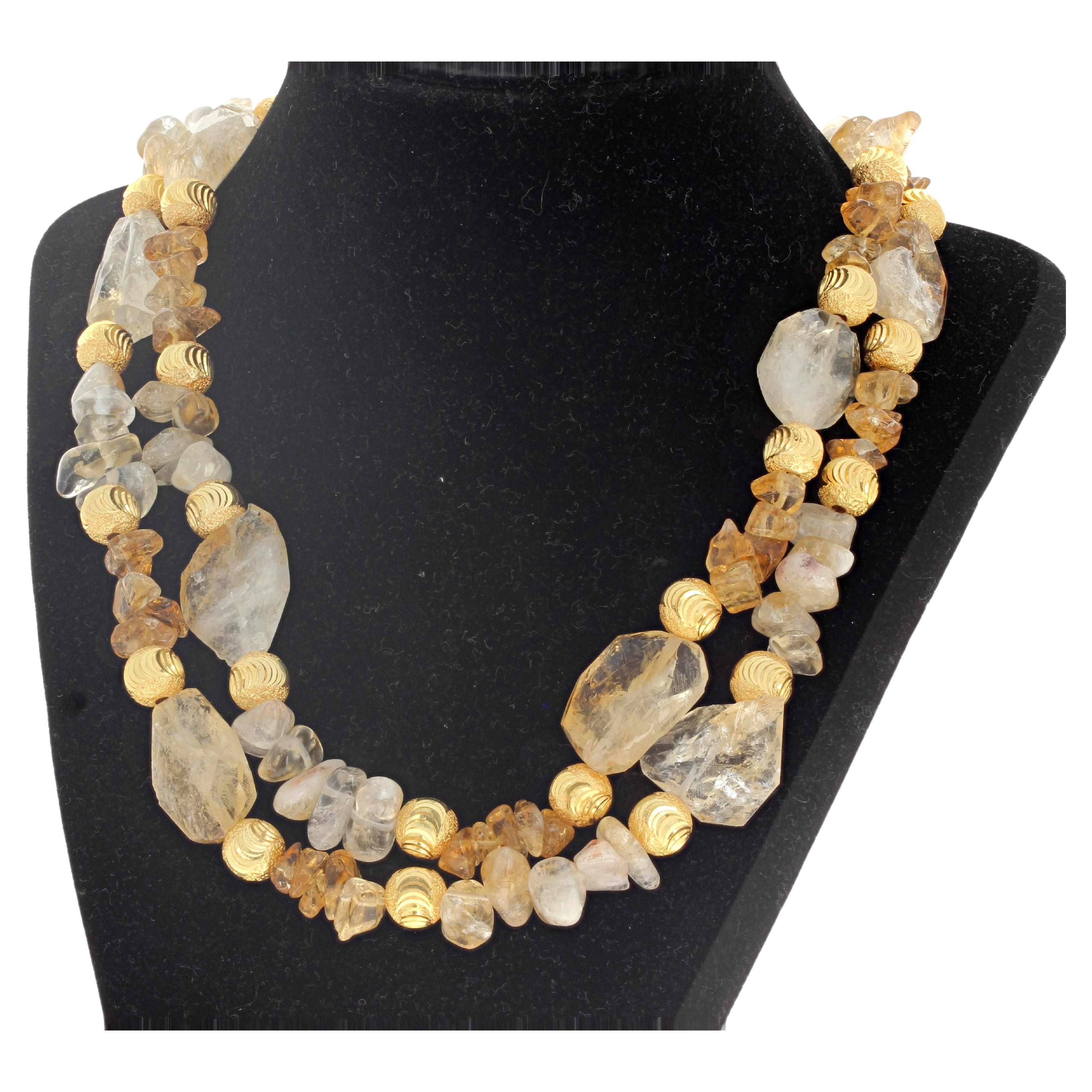 AJD Dramatic Natural REAL Citrine Gemstone Polished Rocks Necklace