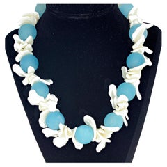 AJD Dramático Collar de Aguamarinas Reales y Concha de Perla Real 18 1/2