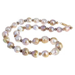 AJD Dramatic Real Goldy Glowing Cultured Ocean Pearl Collier