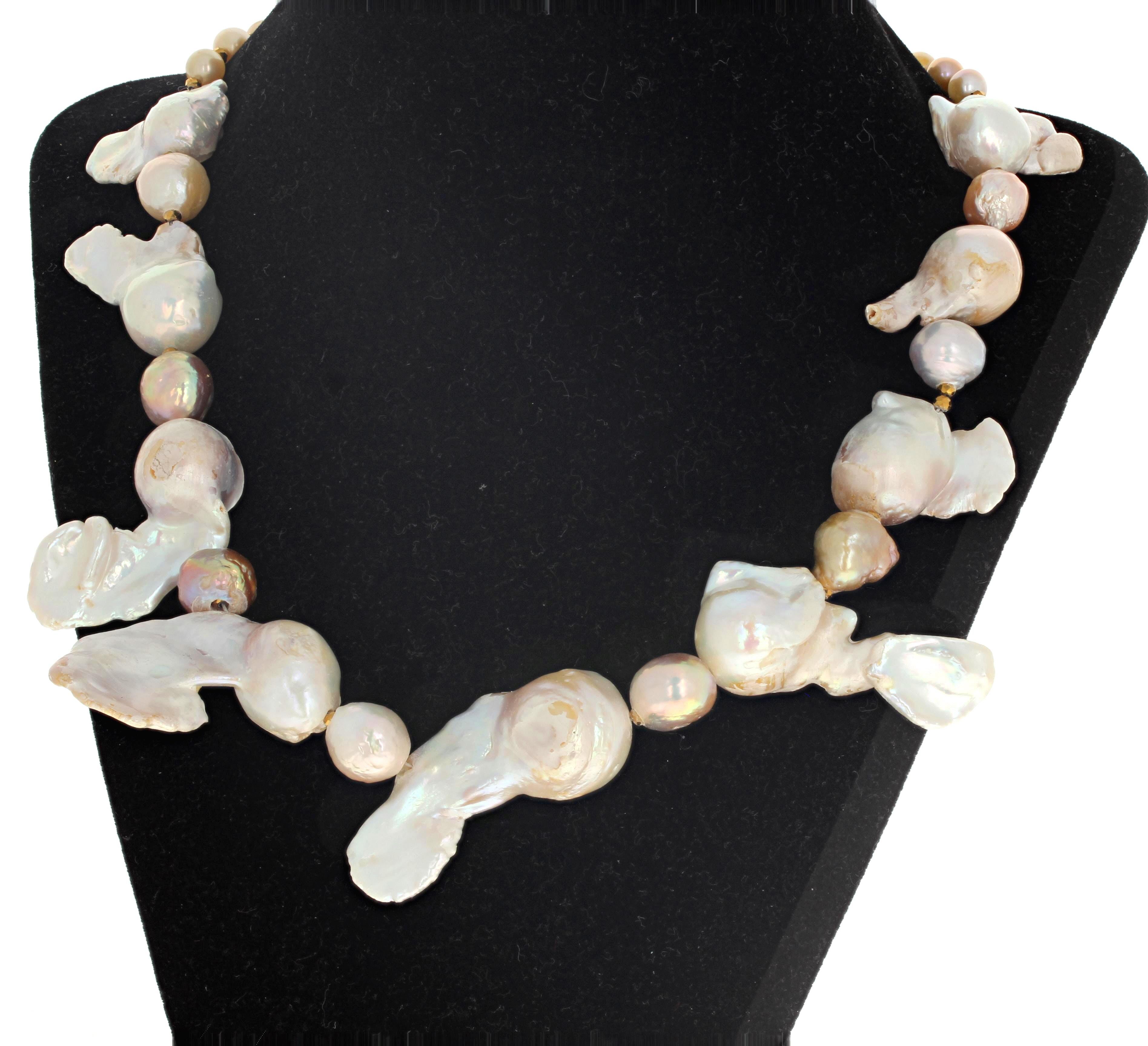 Uncut AJD Dramatic Real Natural Cultured White Pearls Necklace For Sale