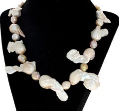AJD Dramatic Real Natural Cultured White Pearls Necklace
