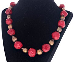 AJD Dramatic Real Red Coral & Real Black Onyx 20" Necklace