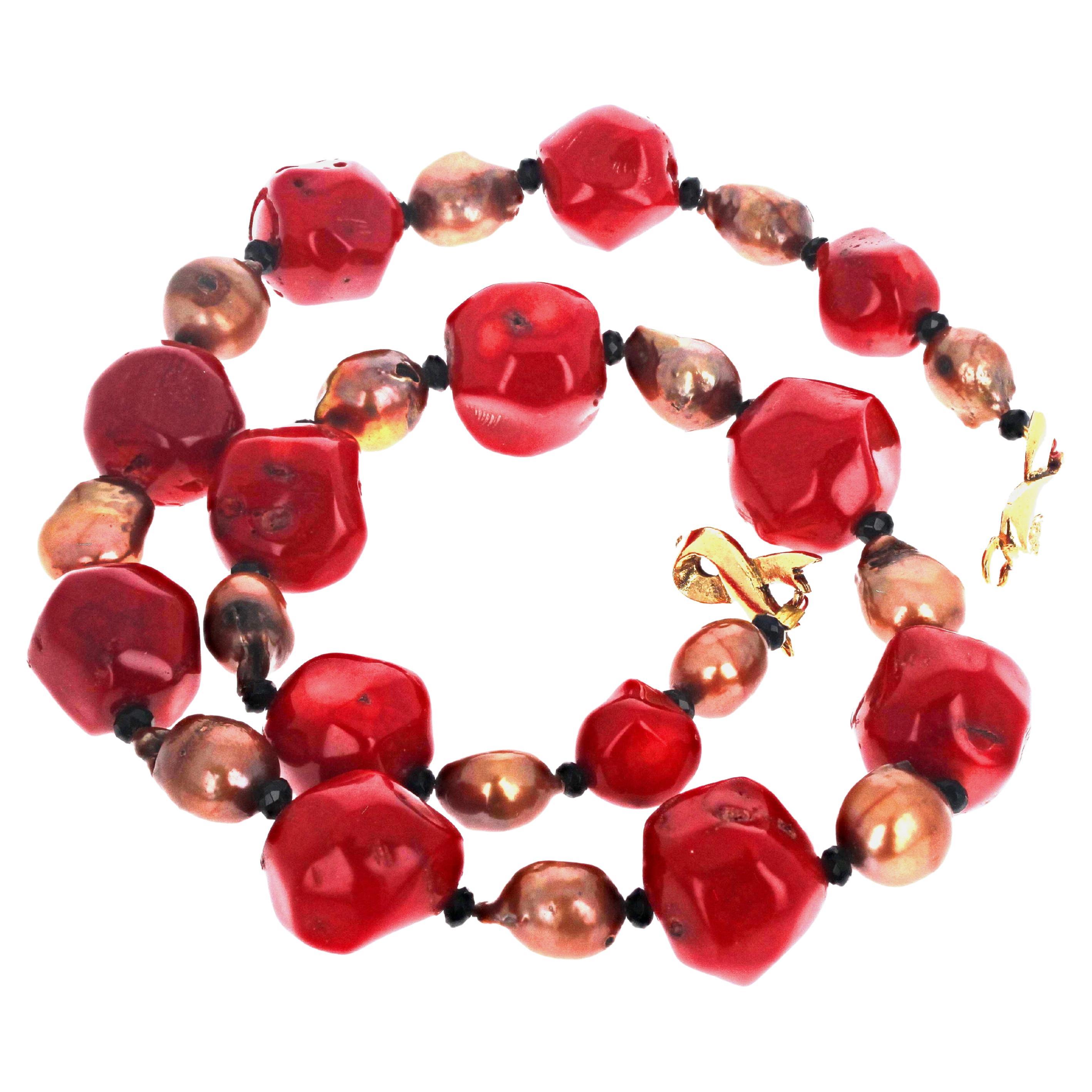 AJD Dramatic Real Red Coral & Real Black Onyx 20" Necklace