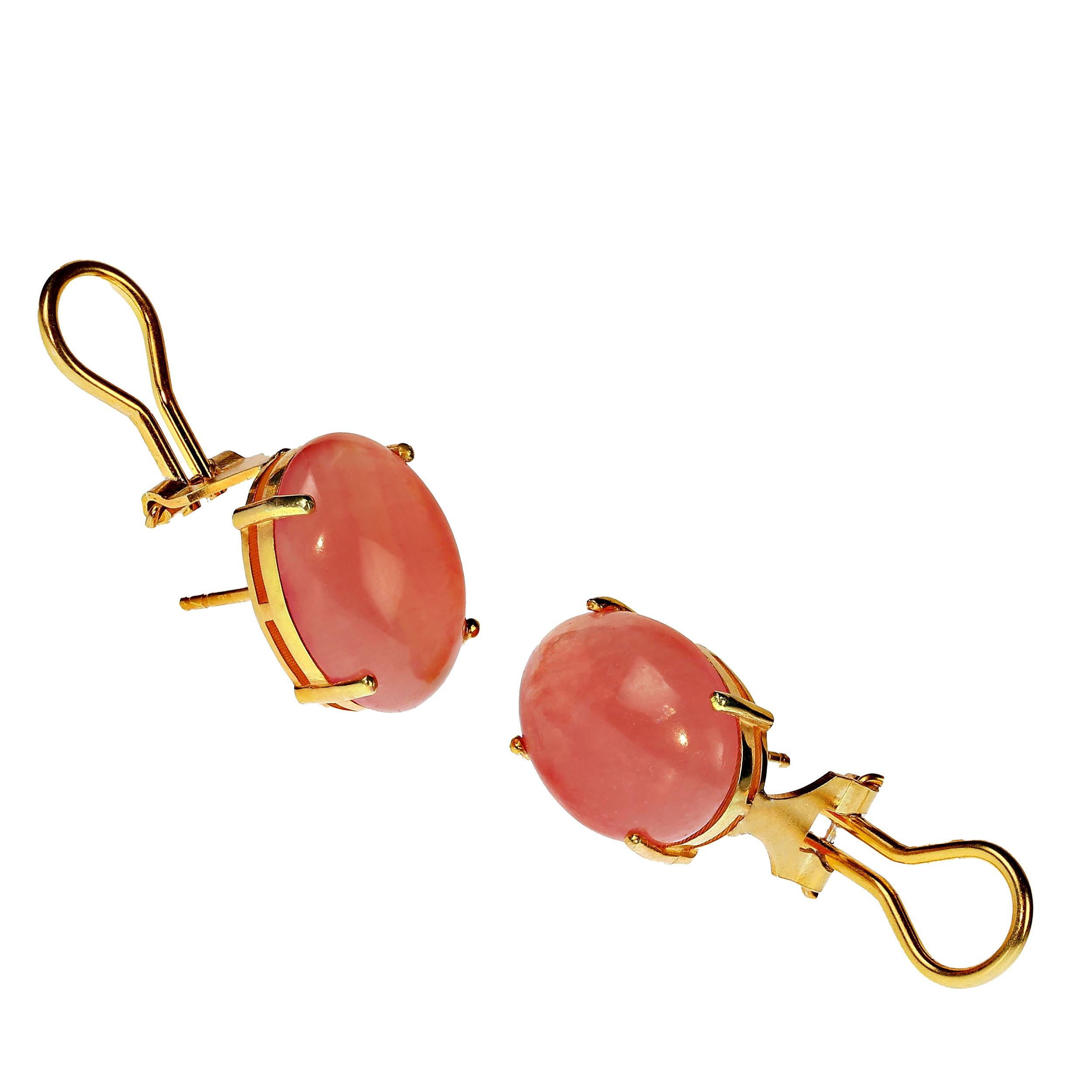 AJD Dreamy Boucles d'oreilles en rhodochrosite cabochon ovale dorée en vente 7