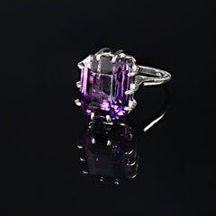 AJD Elegant 12 Carat Emerald Cut Amethyst in Sterling Ring   February Birthstone