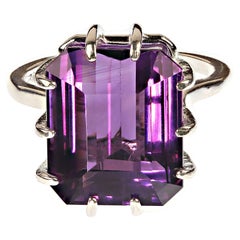AJD Elegant 12 Carat Emerald Cut Amethyst in Sterling Ring   February Birthstone