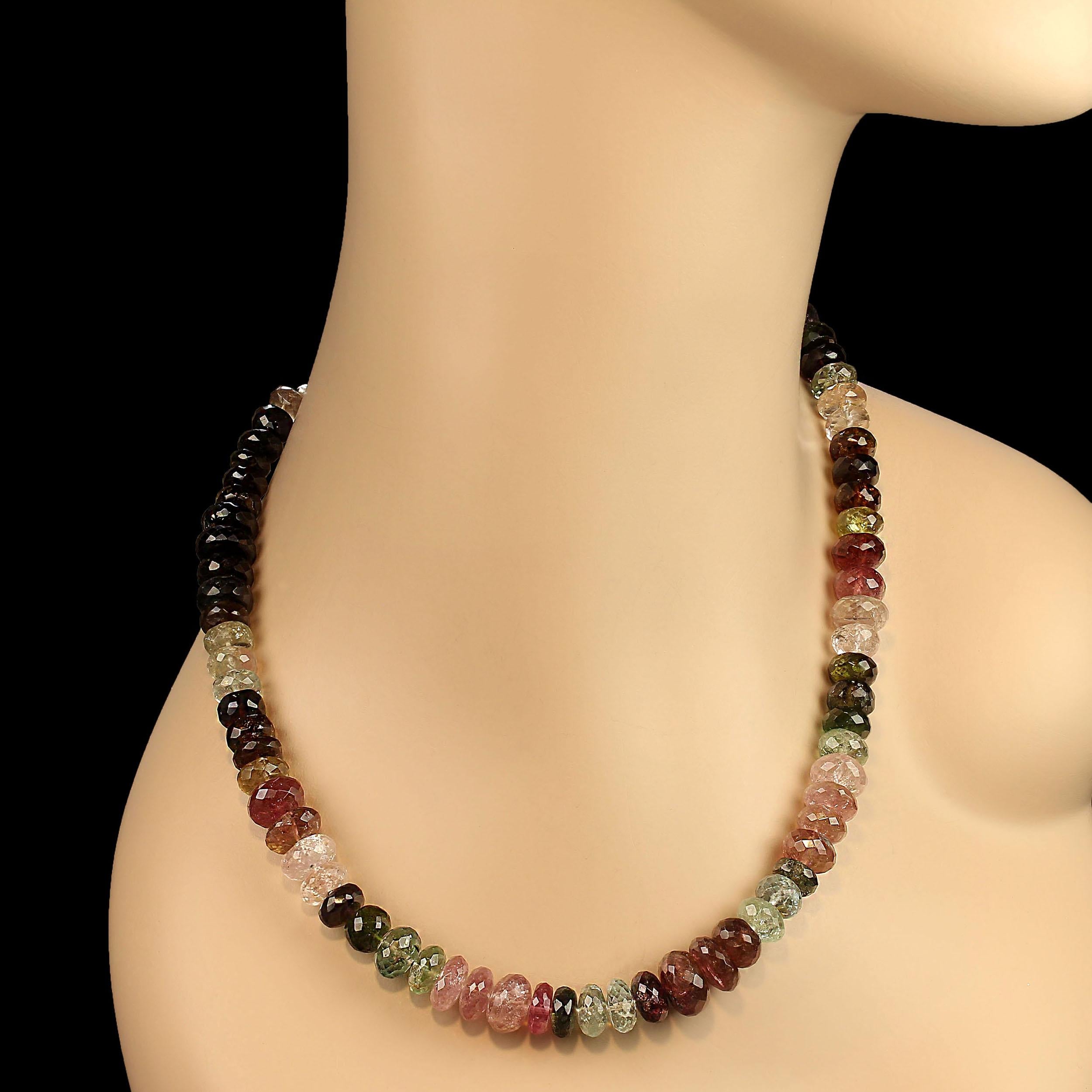 Artisan AJD élégant collier de tourmaline multicolore de 18 pouces en vente