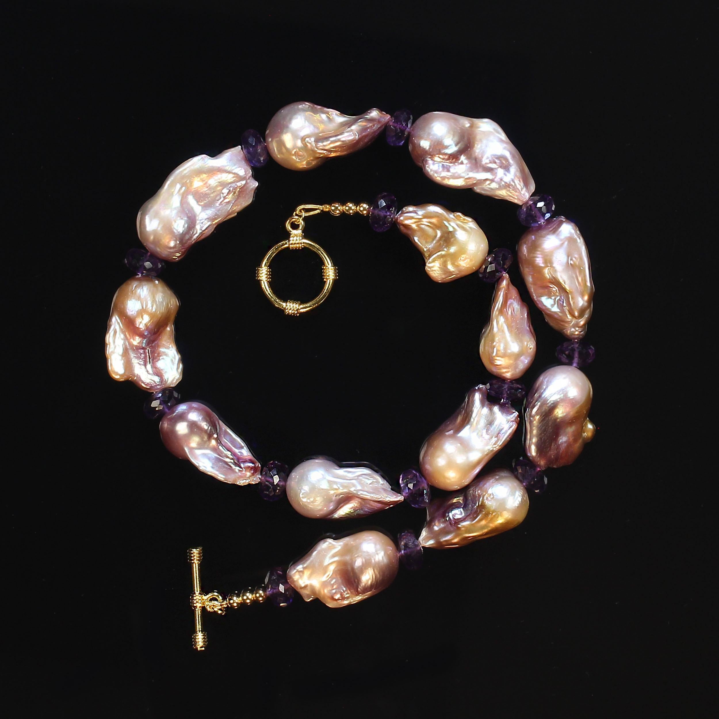 Elegant Natural Baroque Pearl & Amethyst Necklace
This exquisite necklace showcases the beauty of natural color baroque pearls in rich hues of purple and gold, accented by genuine amethyst rondelle beads for a touch of luxury. Designed for