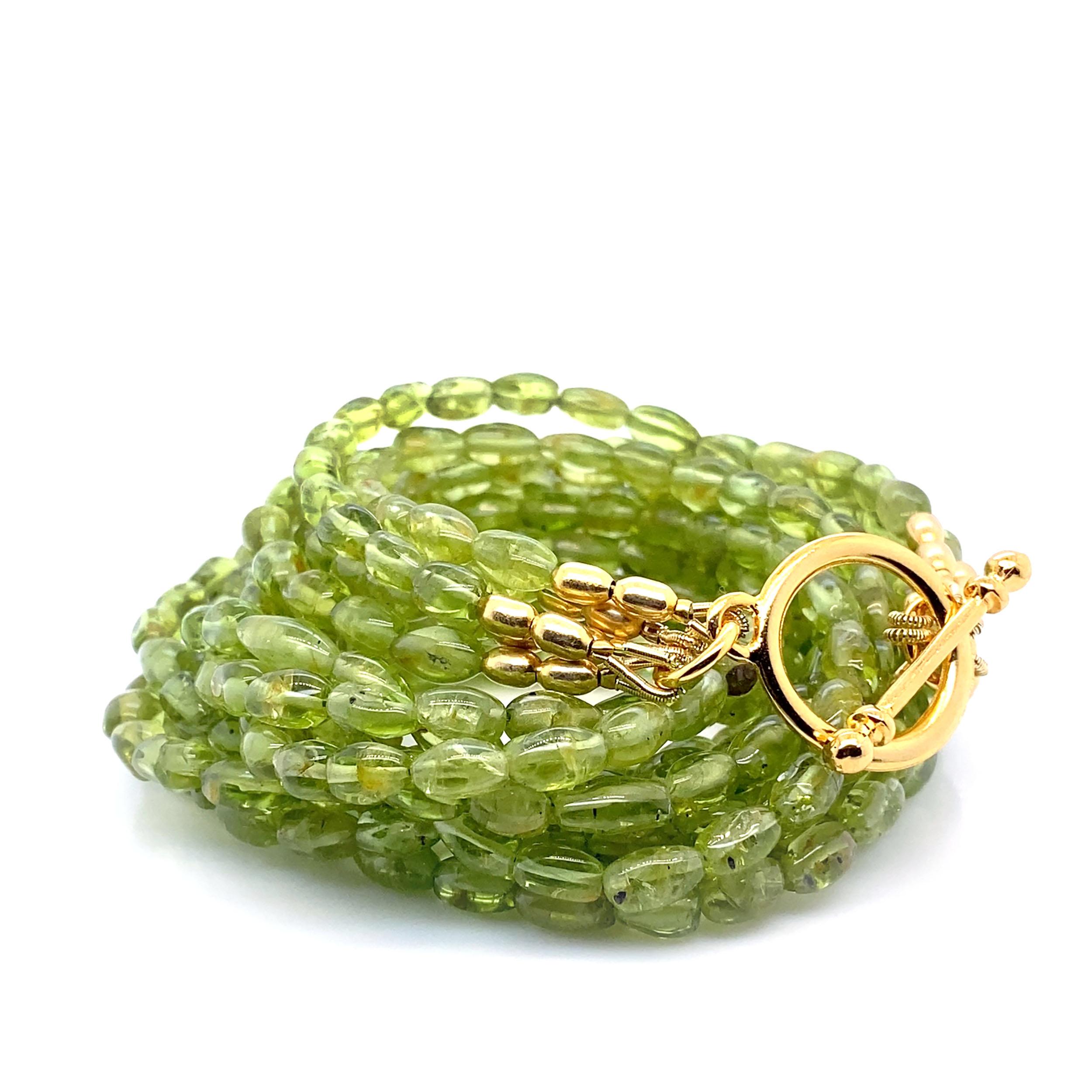 AJD Elegant 19 Inch 5 Strand Peridot Necklace For Sale 4