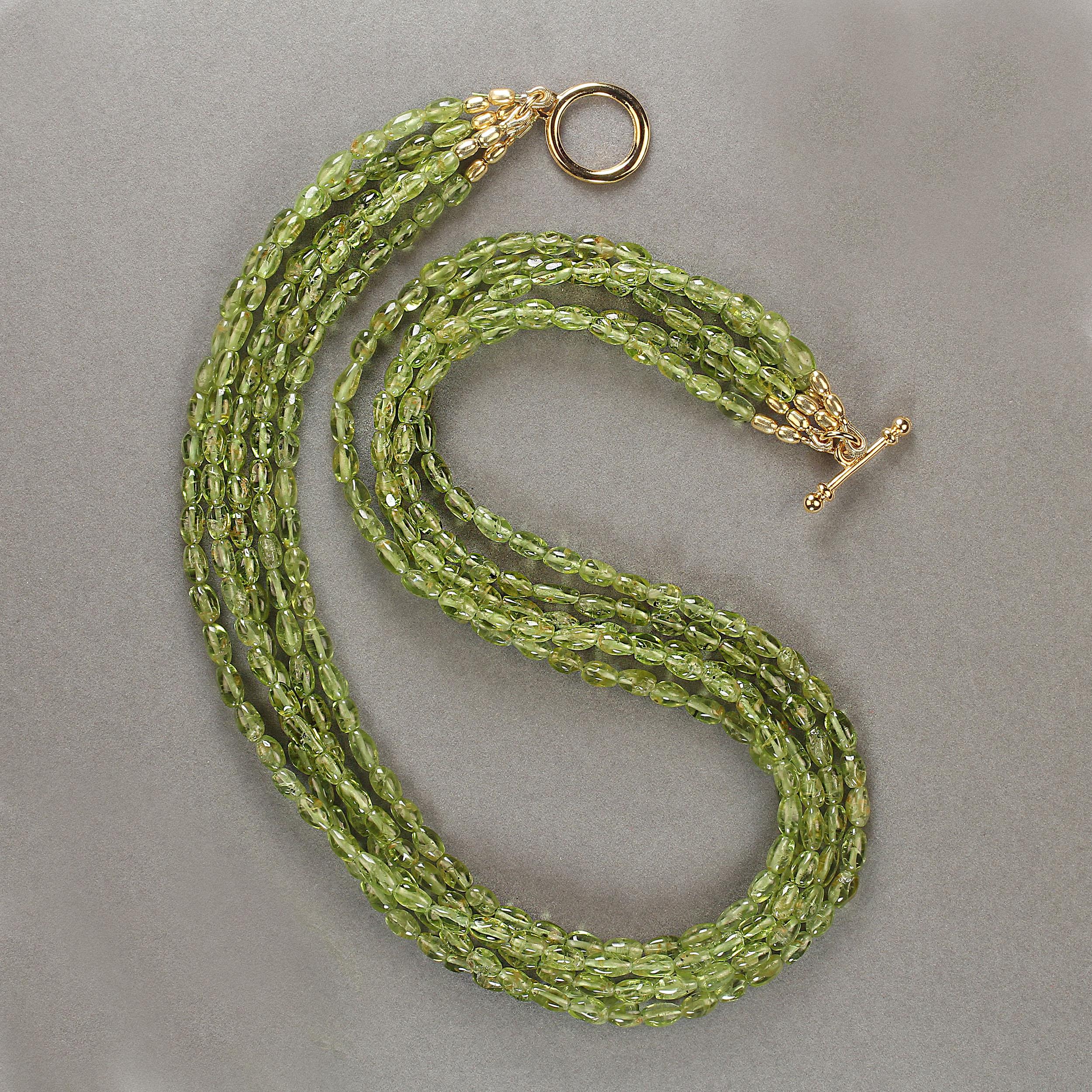 Women's or Men's AJD Elegant 19 Inch 5 Strand Peridot Necklace For Sale