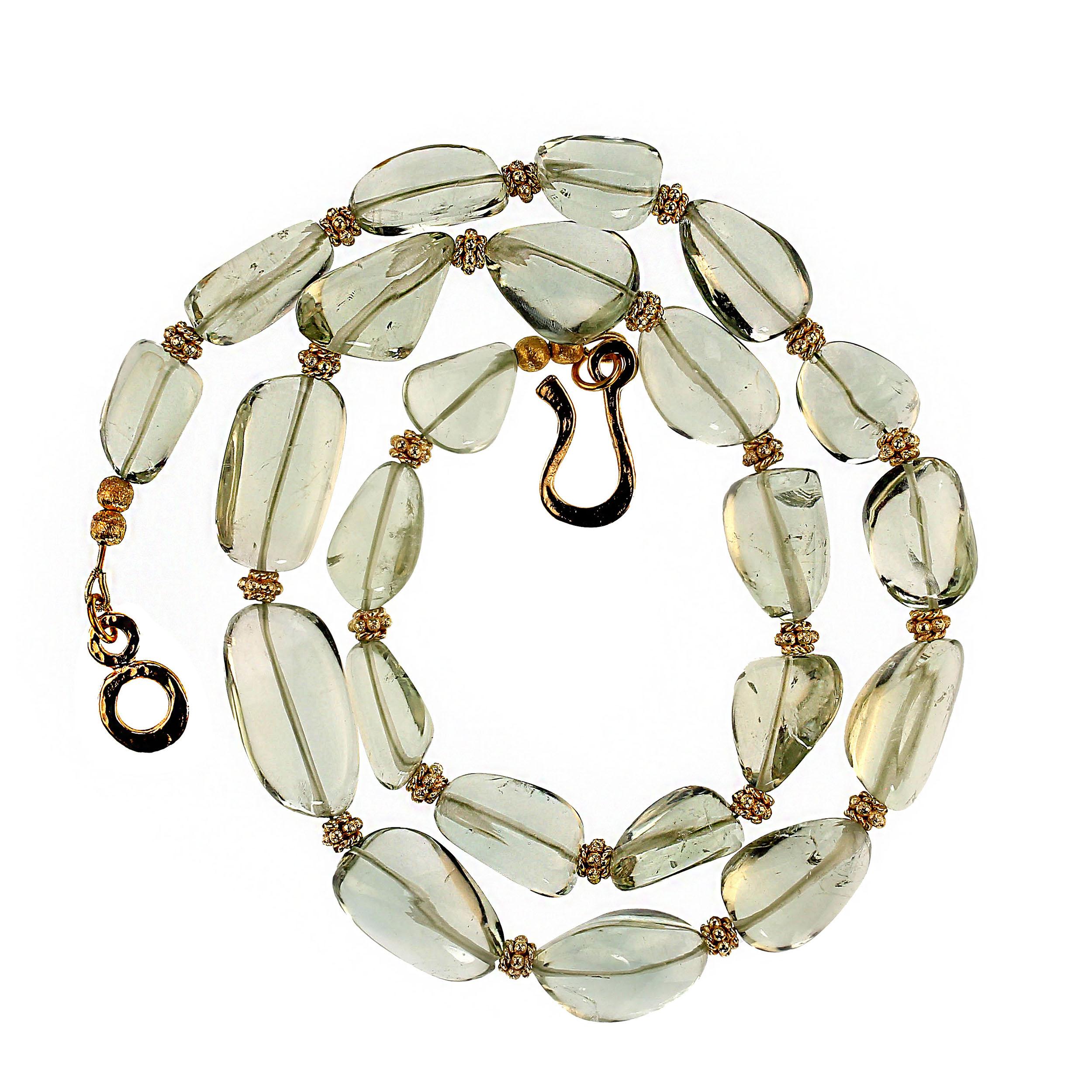 AJD Elegant 22 Inch Praziolite Graduated necklace with goldy accents  Great Gift In New Condition For Sale In Raleigh, NC