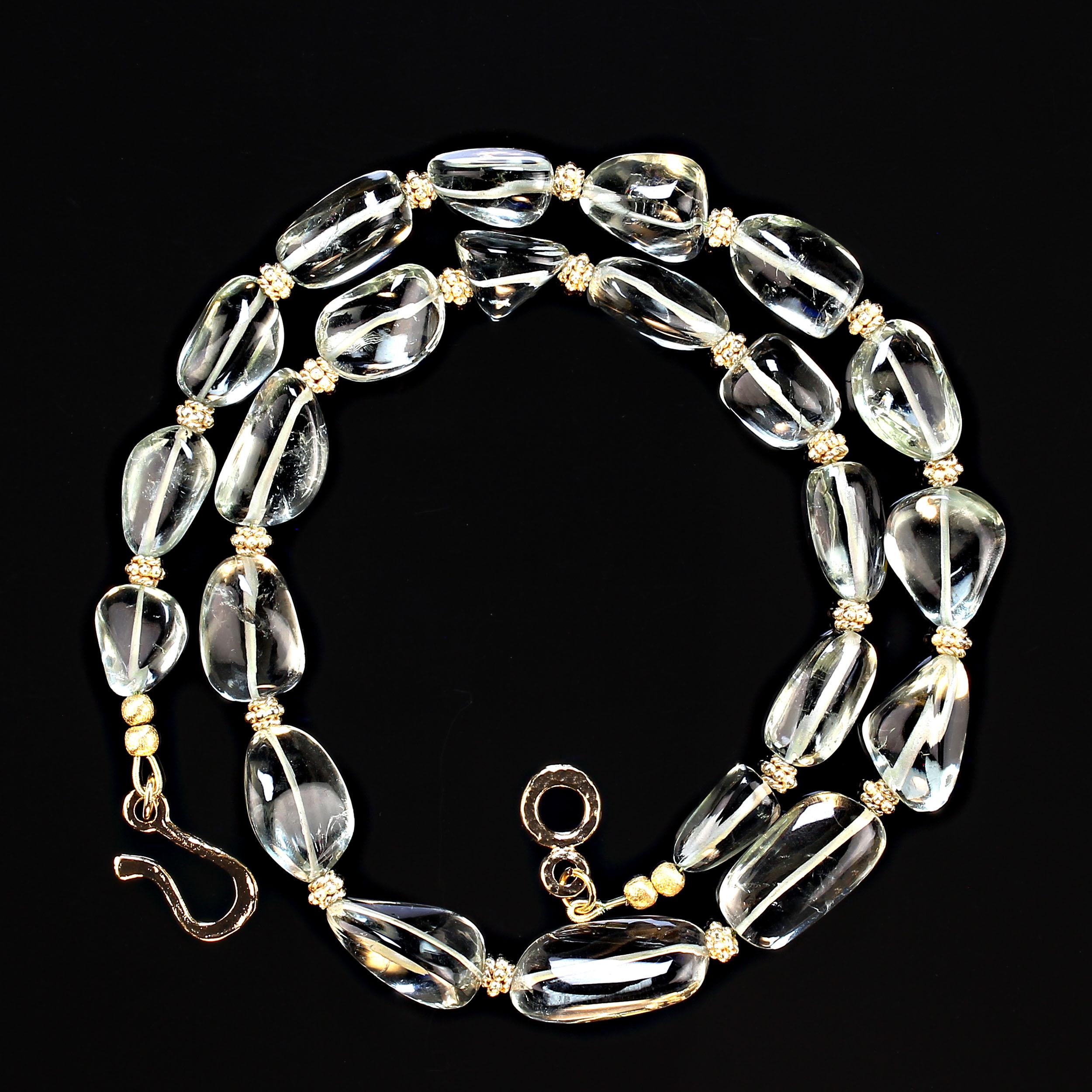 AJD Elegant 22 Inch Praziolite Graduated necklace with goldy accents  Great Gift For Sale 1