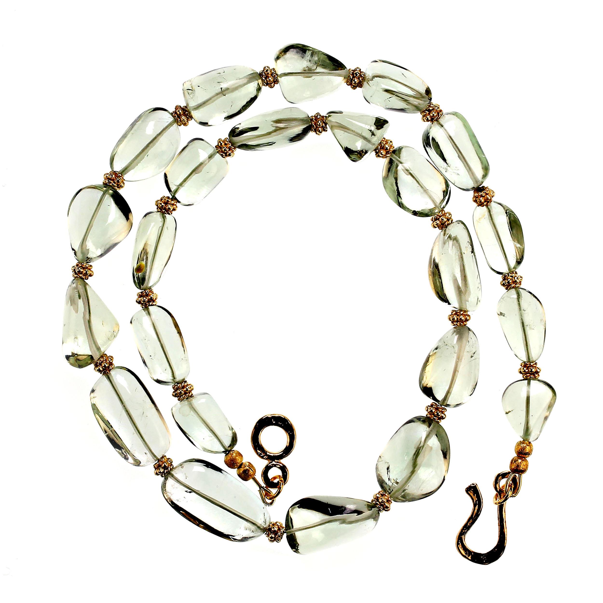 AJD Elegant 22 Inch Praziolite Graduated necklace with goldy accents  Great Gift For Sale 2