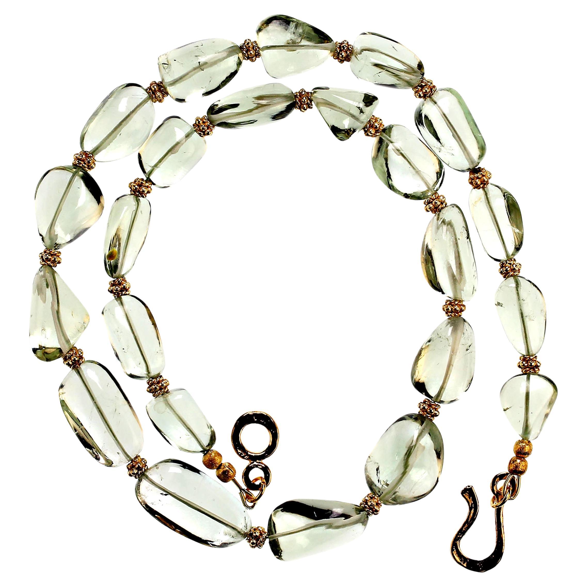 Bead AJD Elegant 22 Inch Praziolite Graduated necklace with goldy accents  Great Gift For Sale