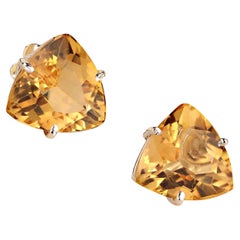 AJD Elegant 6.8 Carat Trillion Citrine and Sterling Silver Earrings