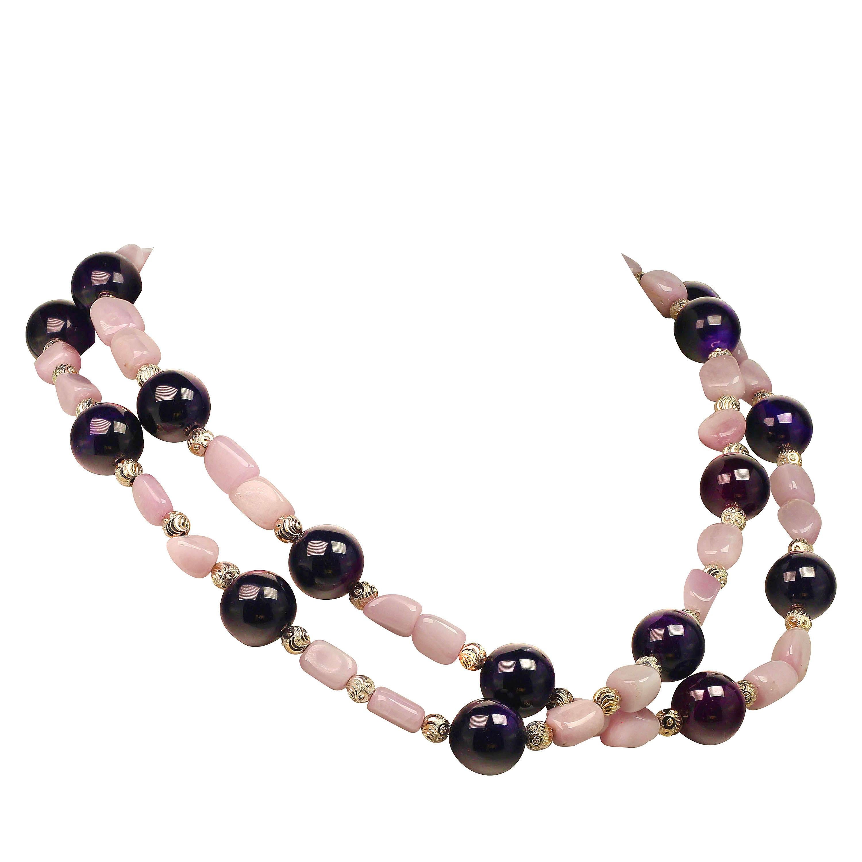 AJD, collier élégant à double rang d'améthyste et de kunzite de 20 pouces Unisexe en vente