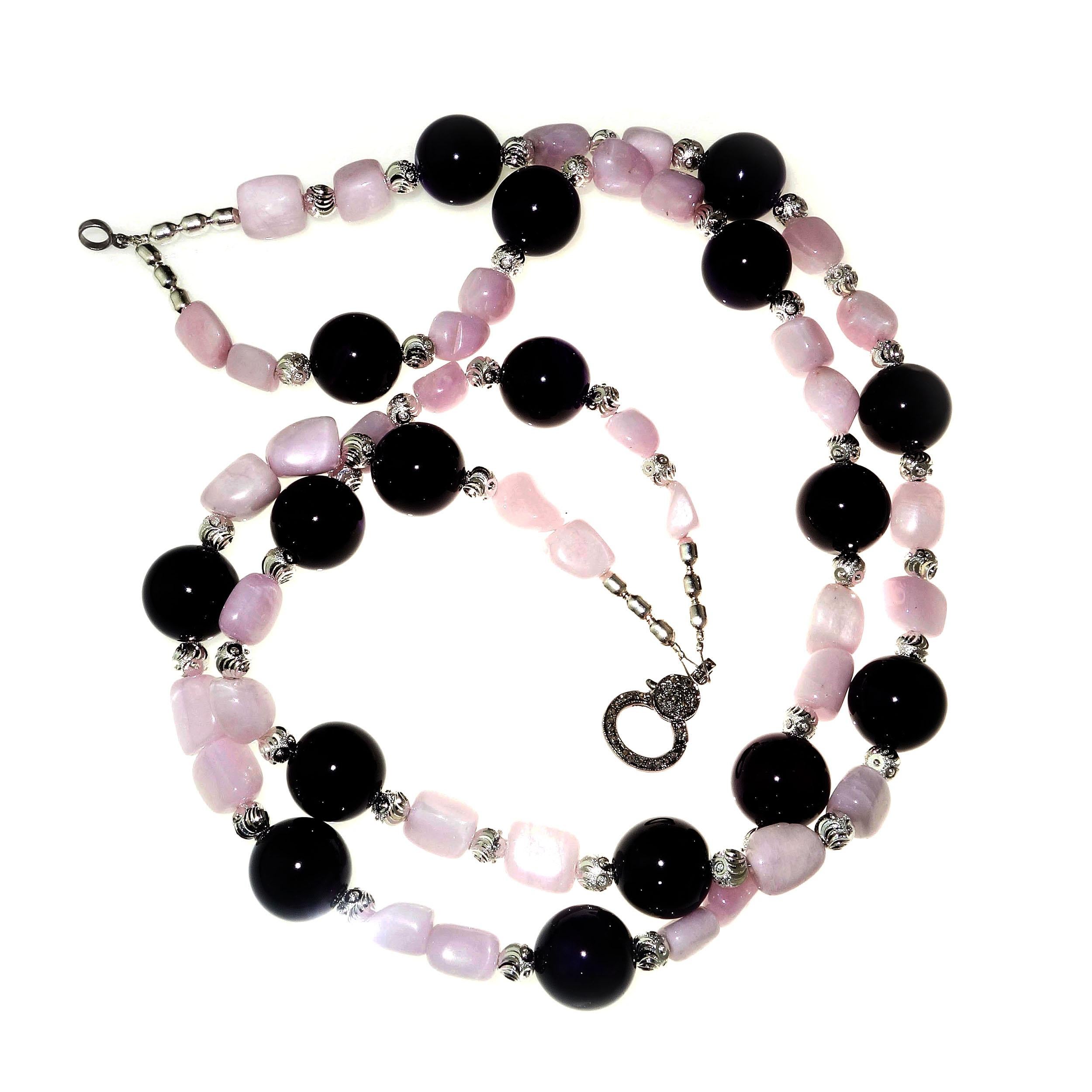 AJD, collier élégant à double rang d'améthyste et de kunzite de 20 pouces en vente 2