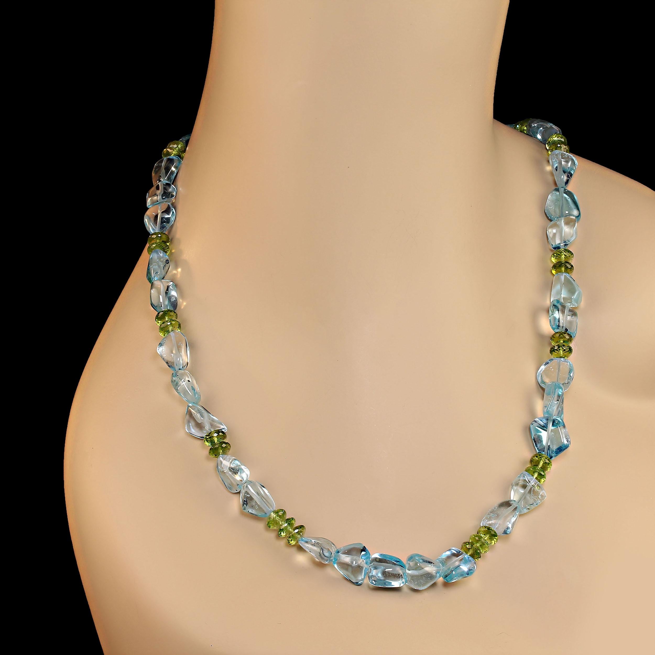 Bead AJD Elegant & Unique Blue Topaz & Peridot 23 Inch necklace  Great Gift! For Sale