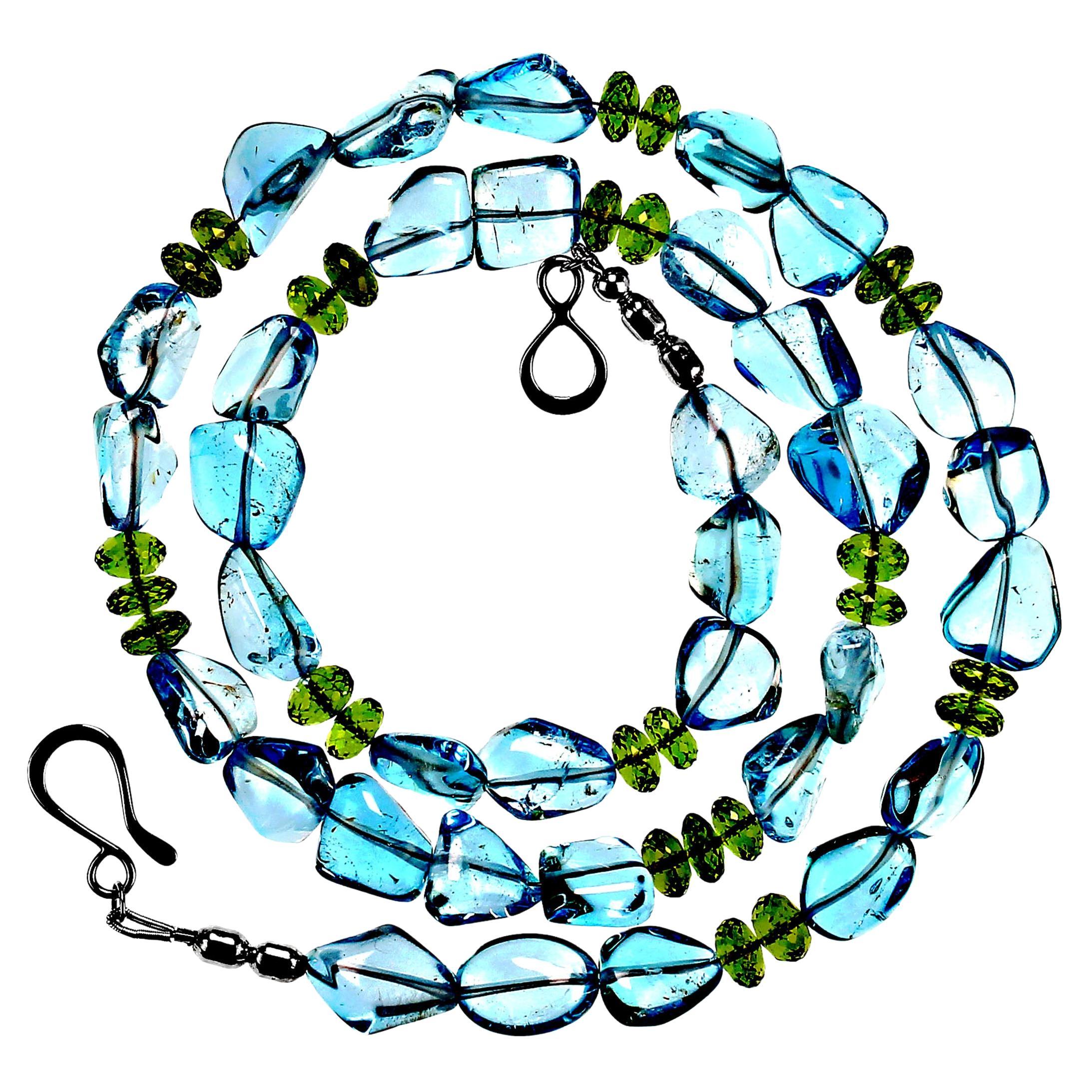 Artisan AJD Elegant & Unique Blue Topaz & Peridot 23 Inch necklace  Great Gift! For Sale