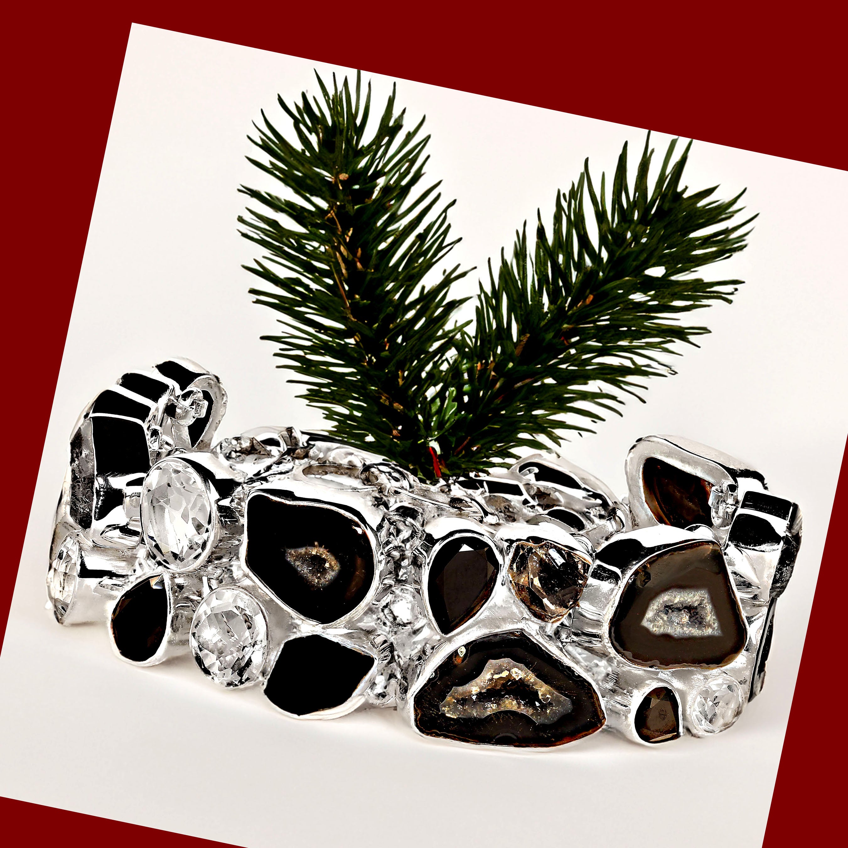 AJD Bracciale elegante con gemme bianche e nere 3