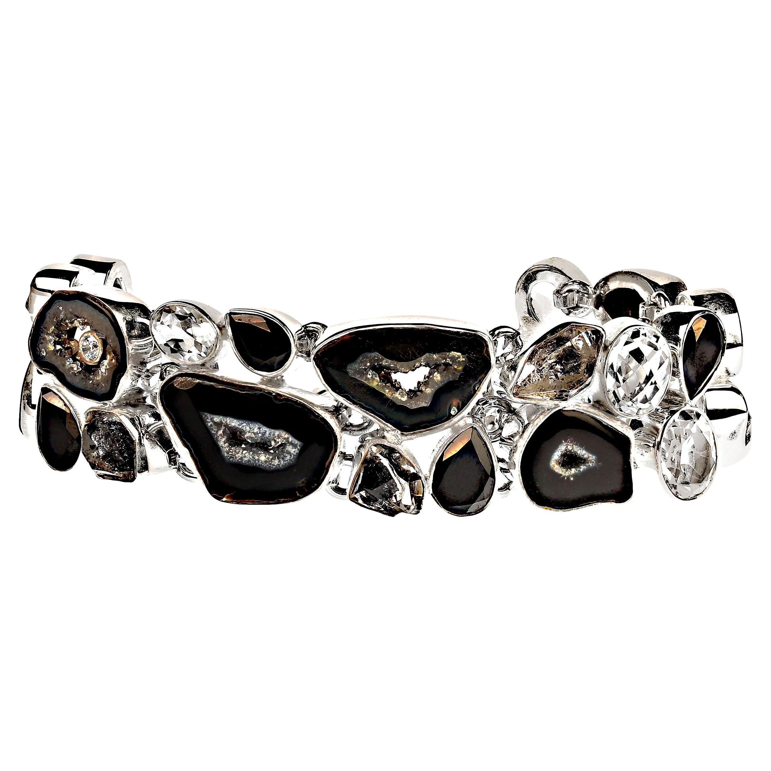 Bead AJD Elegant Black and White Gemstone Bracelet For Sale