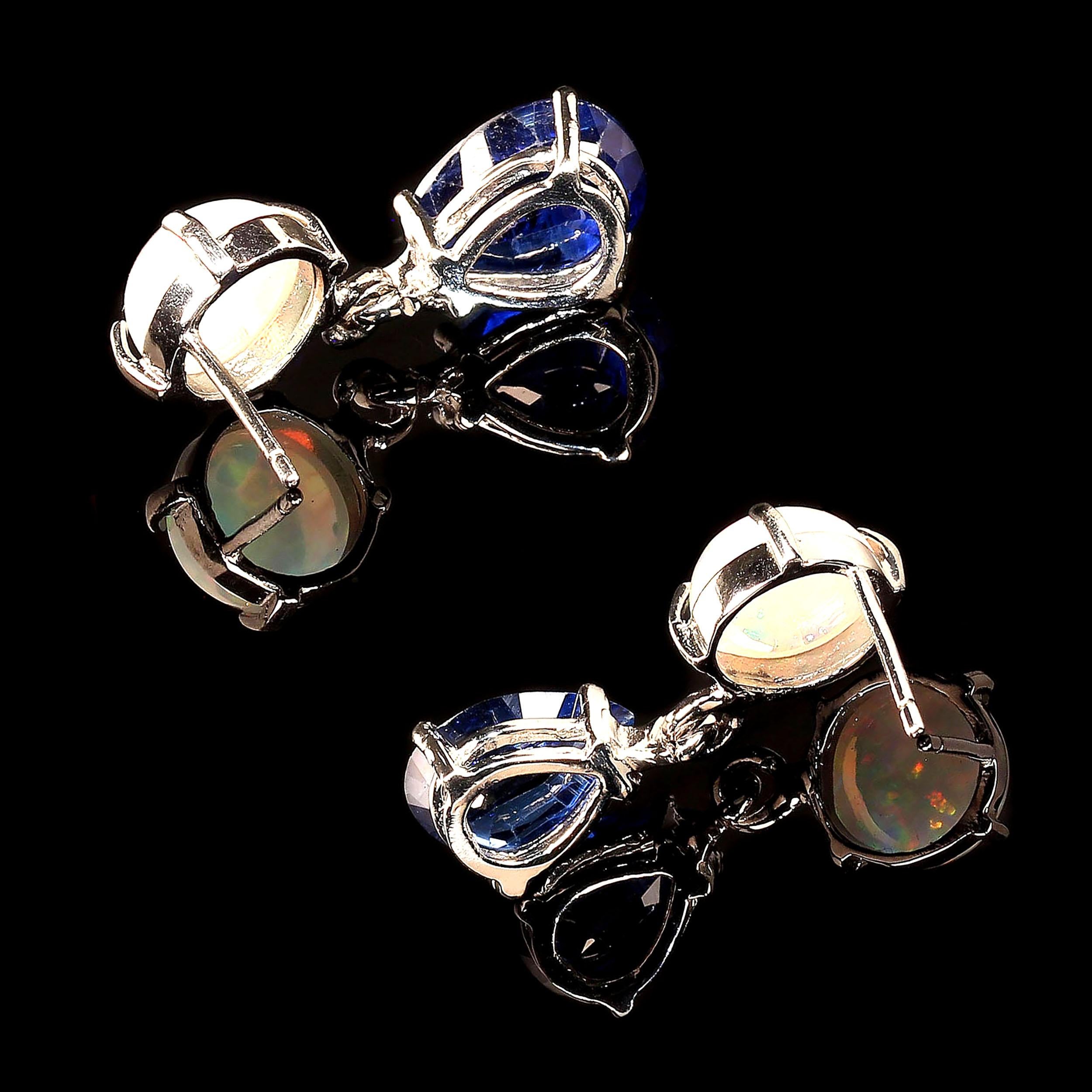 AJD Elegante Ohrhänger aus blauem Kyanit und Opal aus 14 Karat leuchtendem Weißgold 4