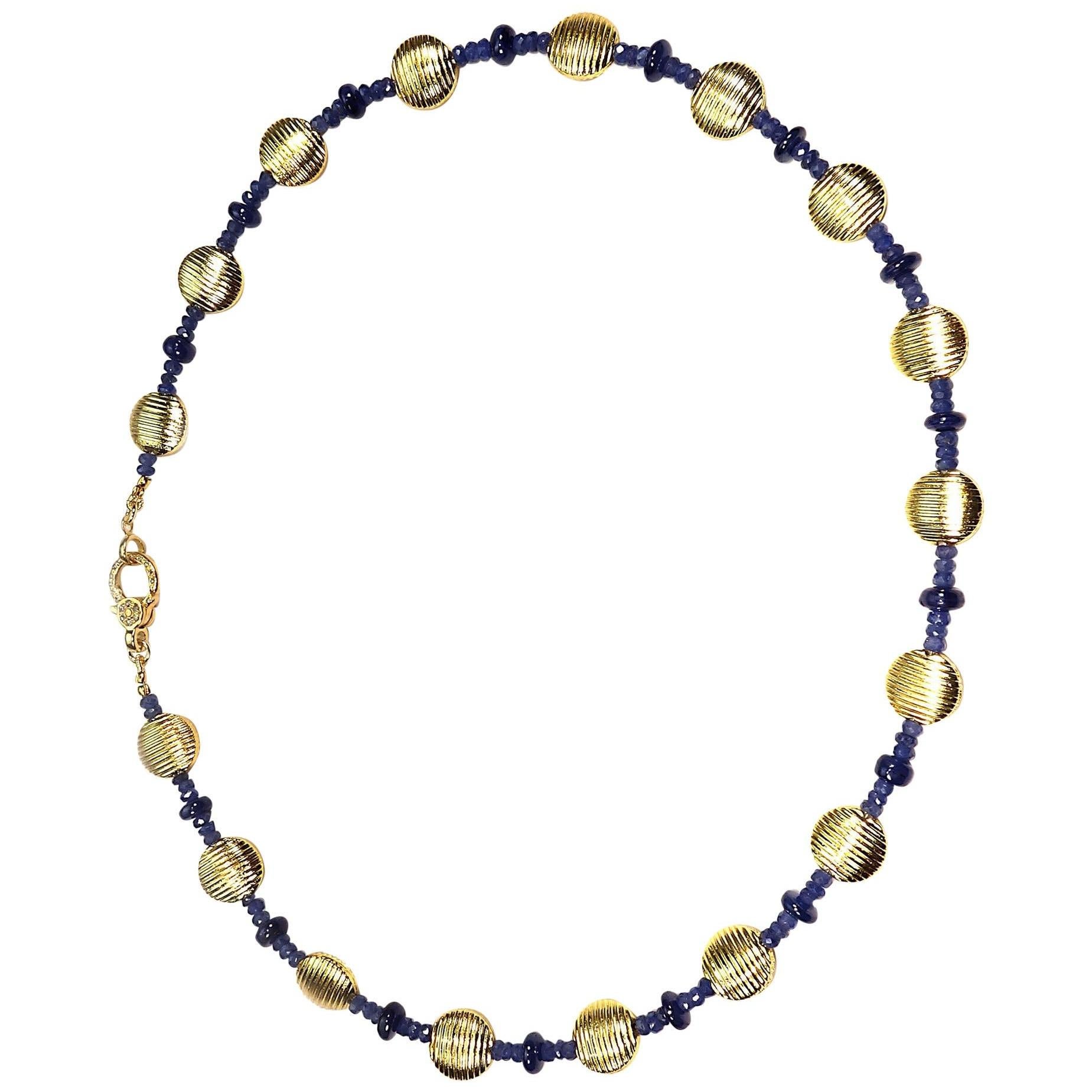 Bead  AJD Elegant Blue Sapphire and Gold Choker Necklace  Great Gift!! For Sale