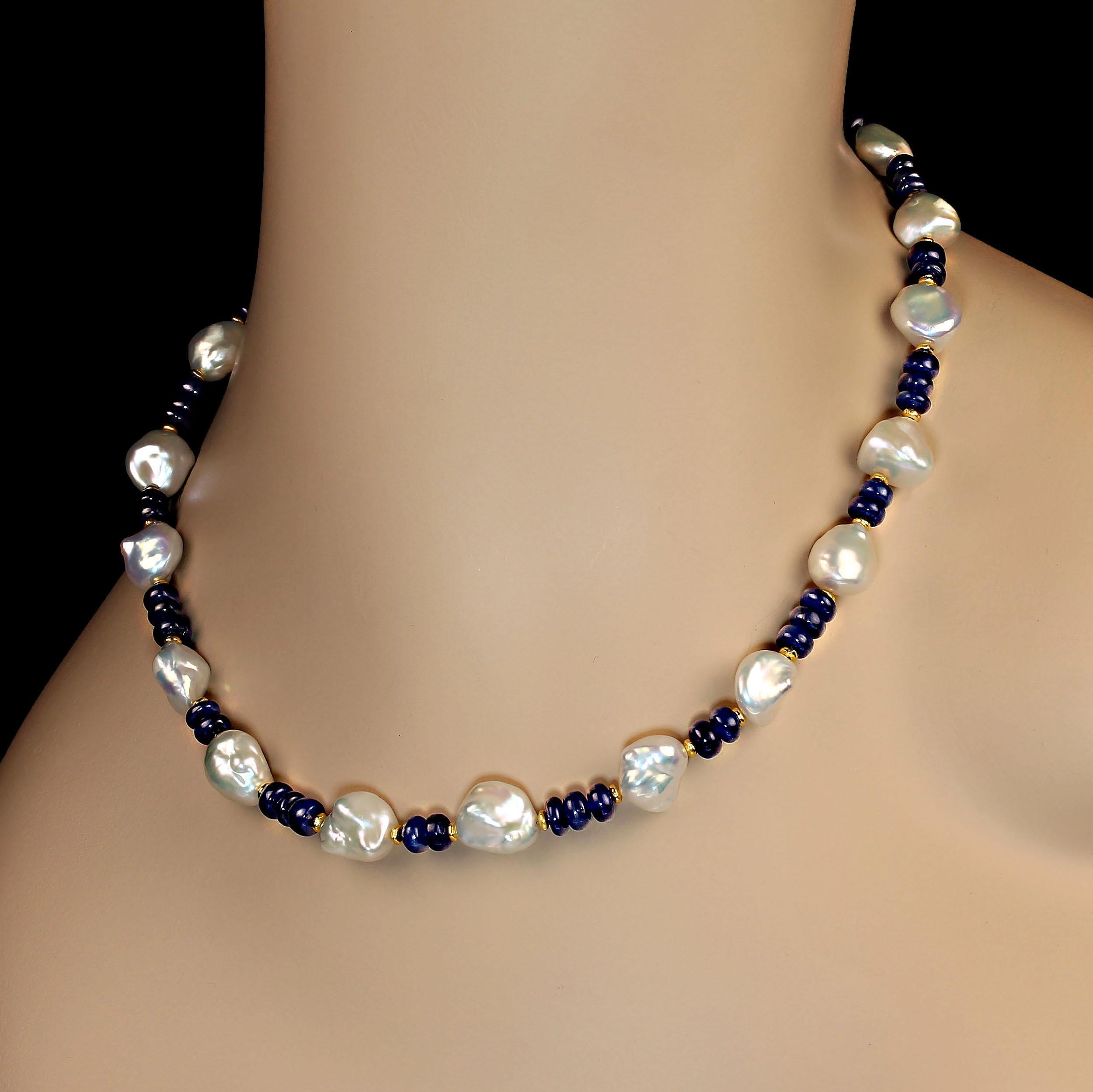Artisan AJD Elegant Blue Sapphire and Lustrous White 17 Inch  Pearl Necklace